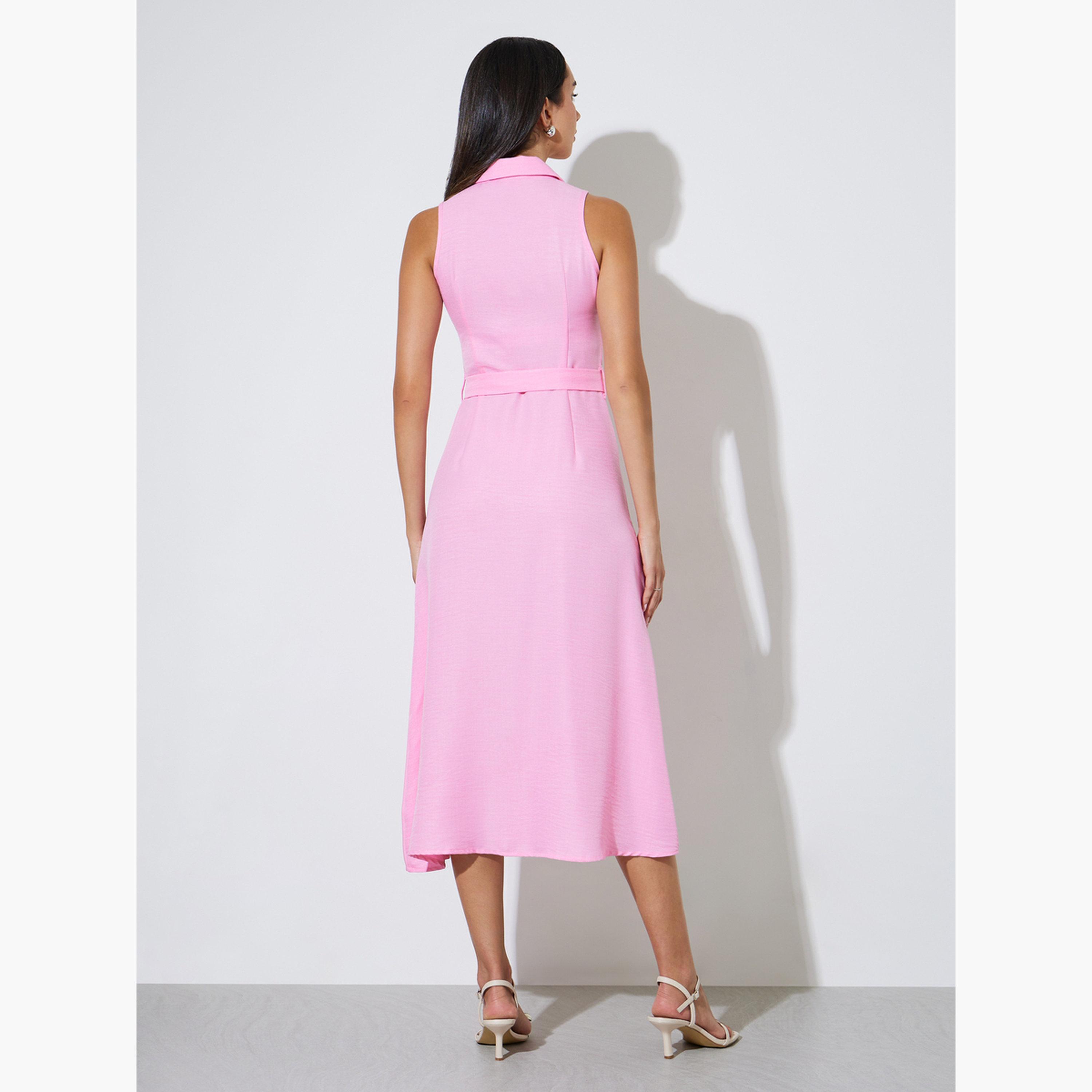فستان ميدي قميص بلا أكمام مع حزام-women-clothing-dresses-image-4