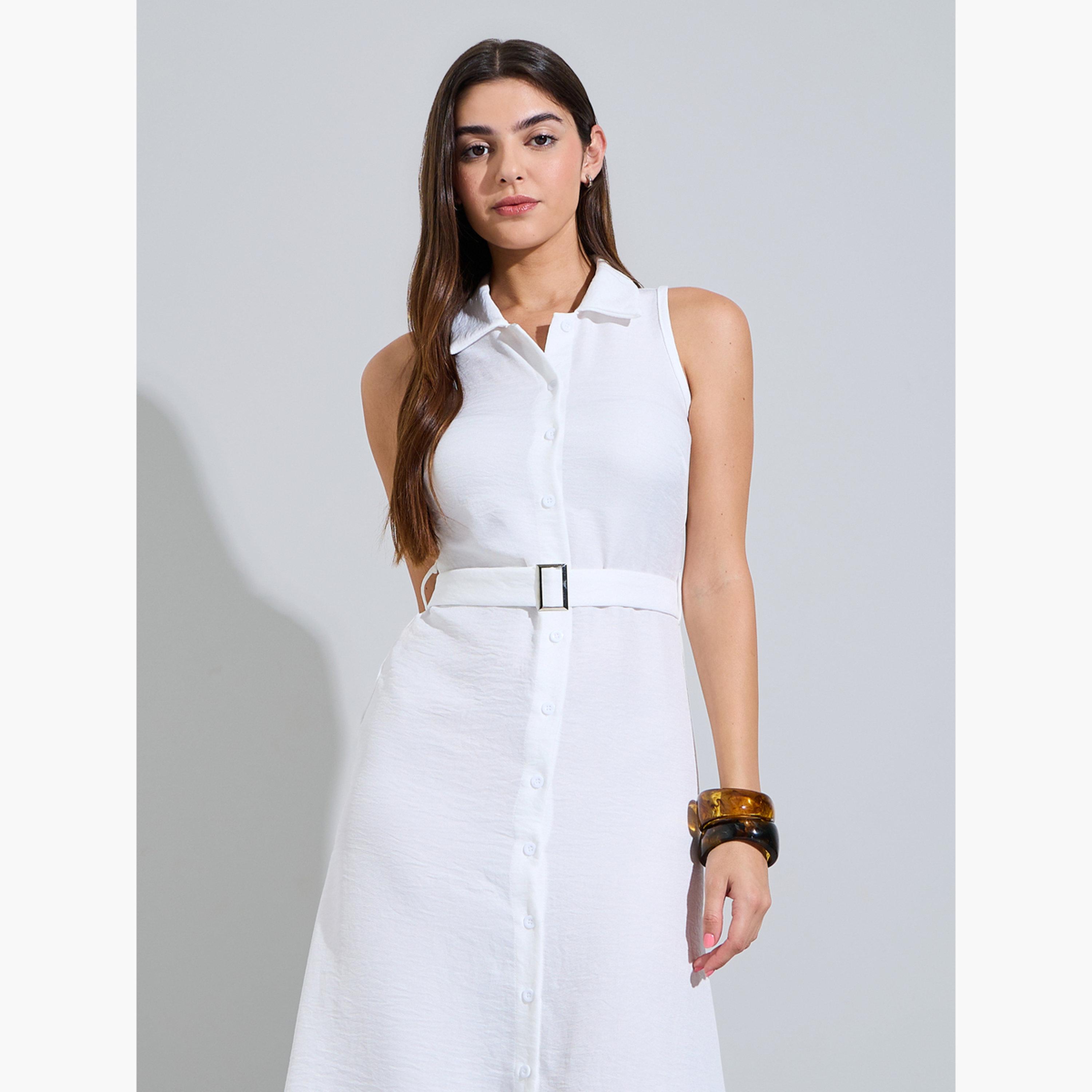 فستان ميدي قميص بلا أكمام مع حزام-women-clothing-dresses-image-2