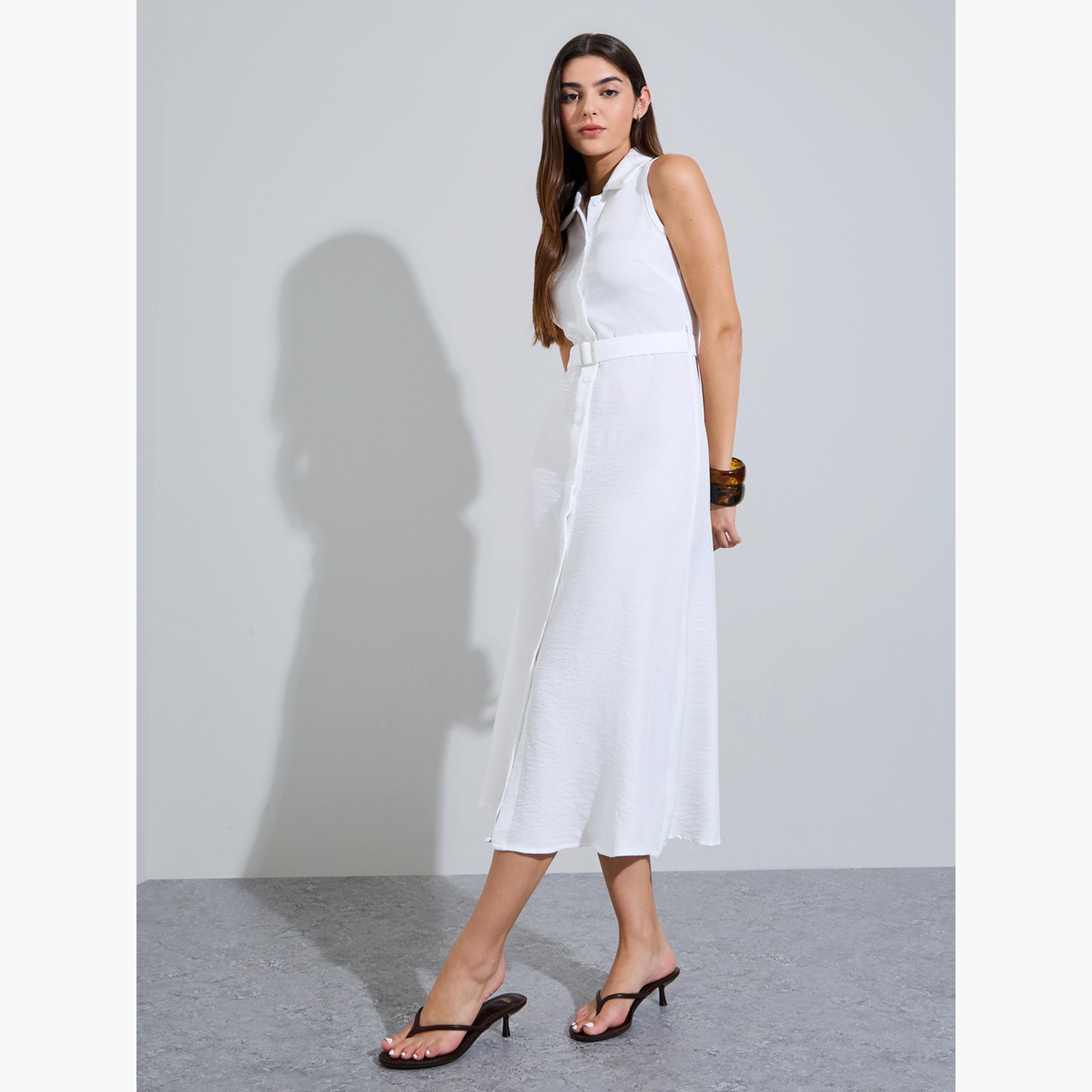 فستان ميدي قميص بلا أكمام مع حزام-women-clothing-dresses-image-3