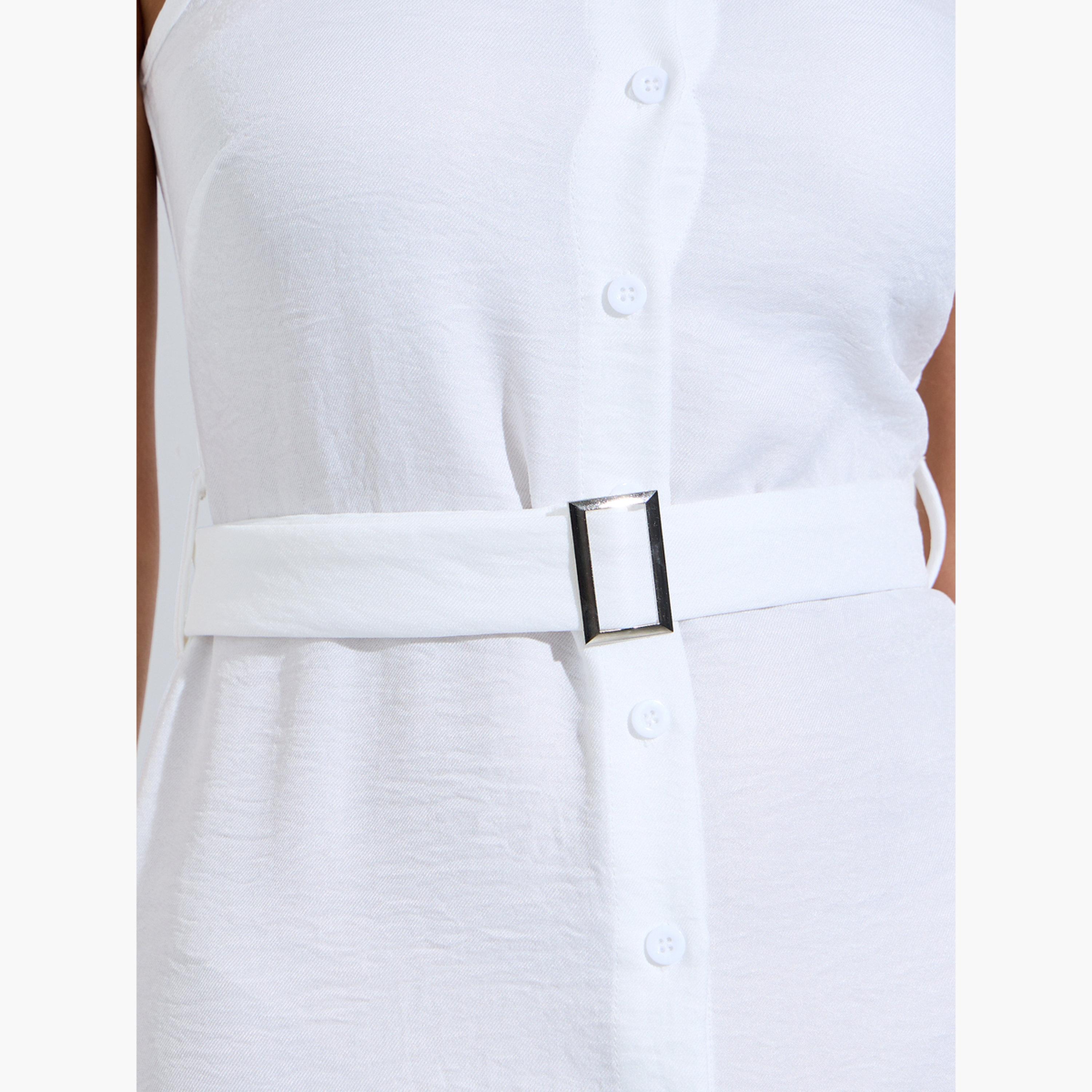 Styli White Sleeveless Belted Shirt Midi Dress-women-clothing-dresses-image-5