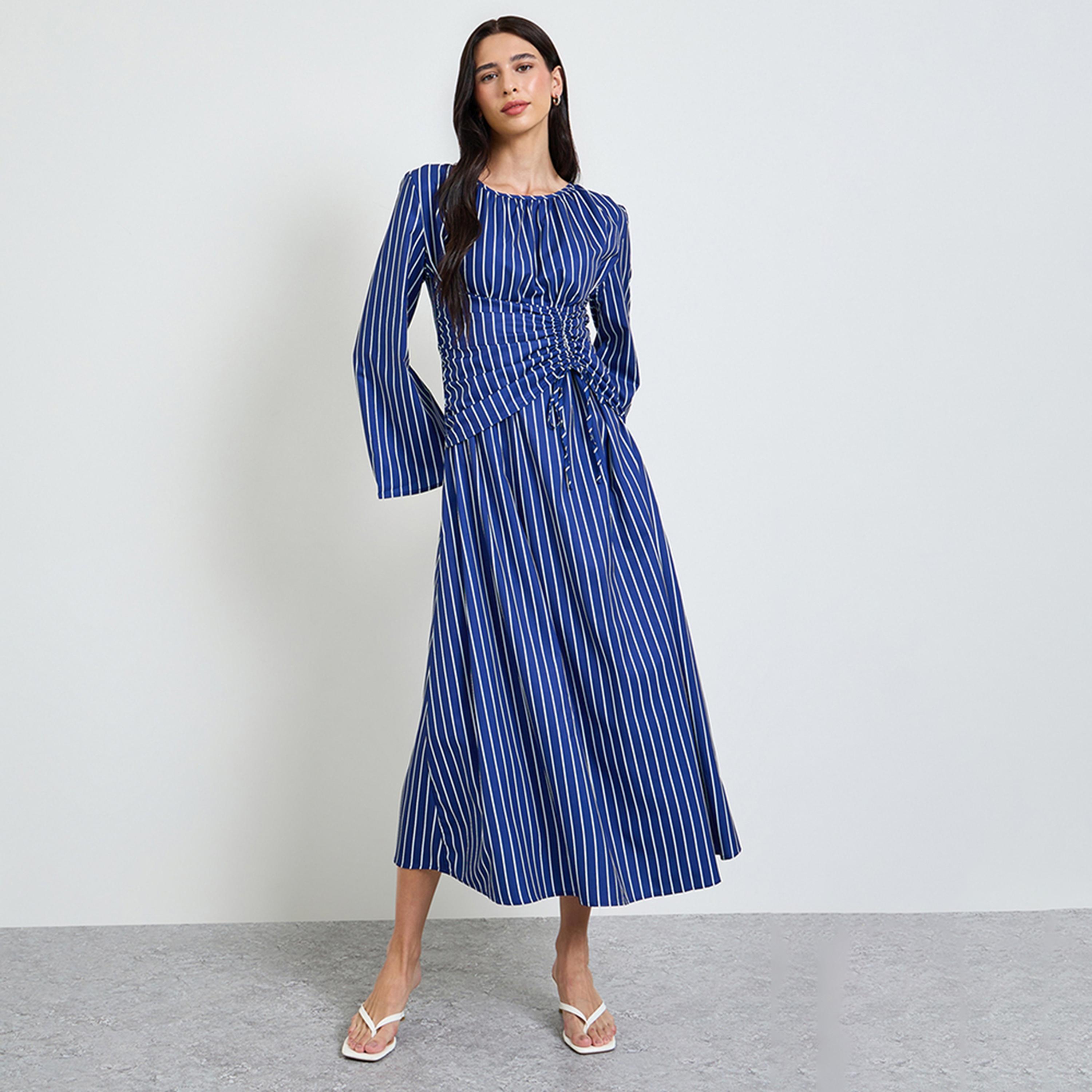 فستان ميدي بتفاصيل زمزمة ومخطط-women-clothing-dresses-image-1