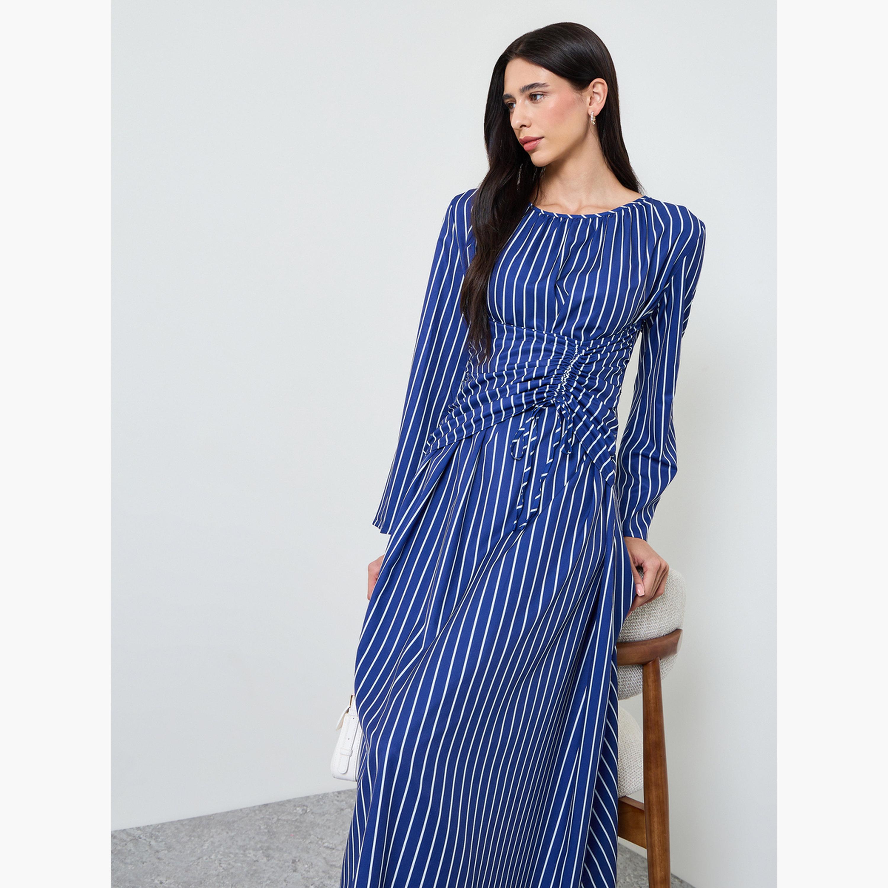 فستان ميدي بتفاصيل زمزمة ومخطط-women-clothing-dresses-image-2