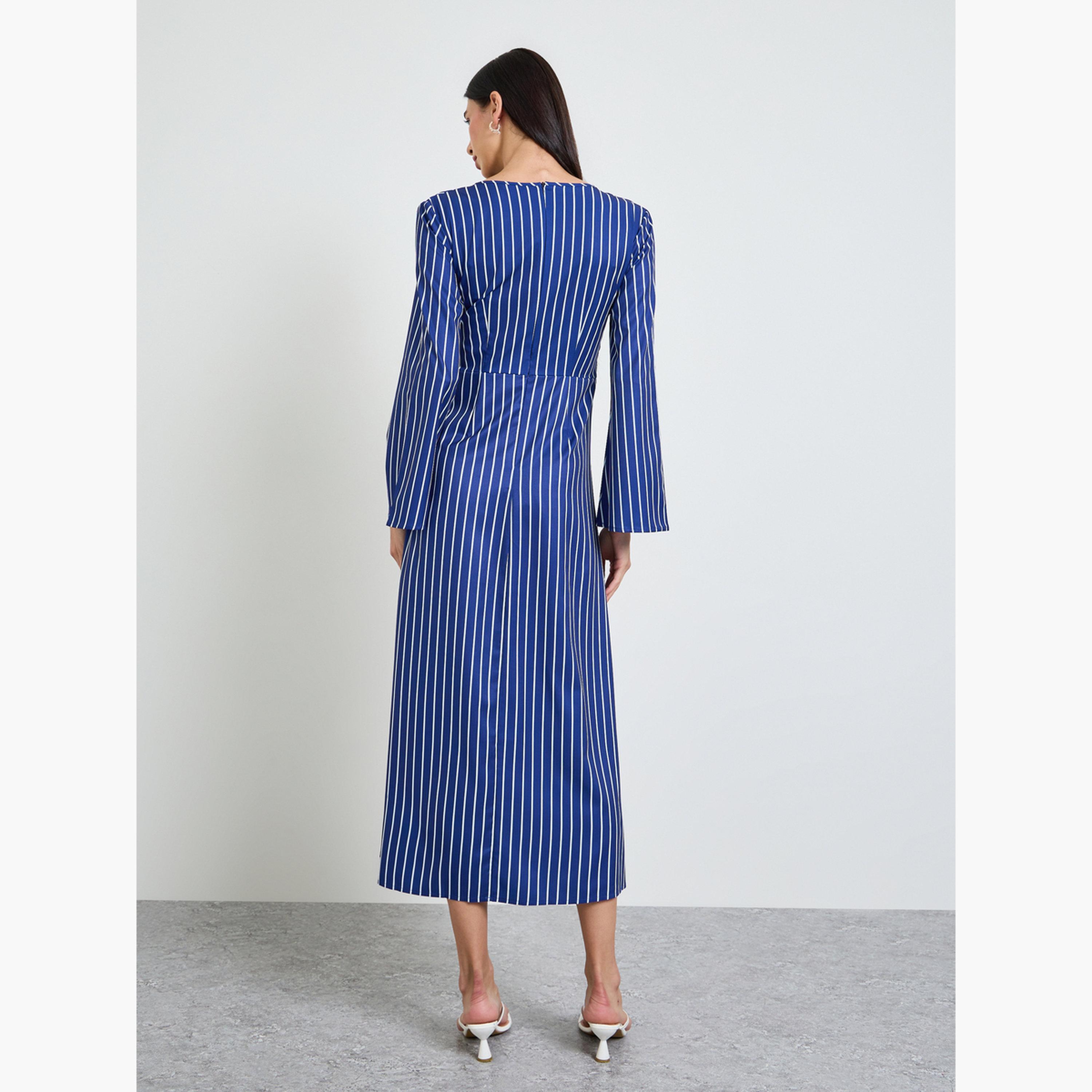 فستان ميدي بتفاصيل زمزمة ومخطط-women-clothing-dresses-image-4