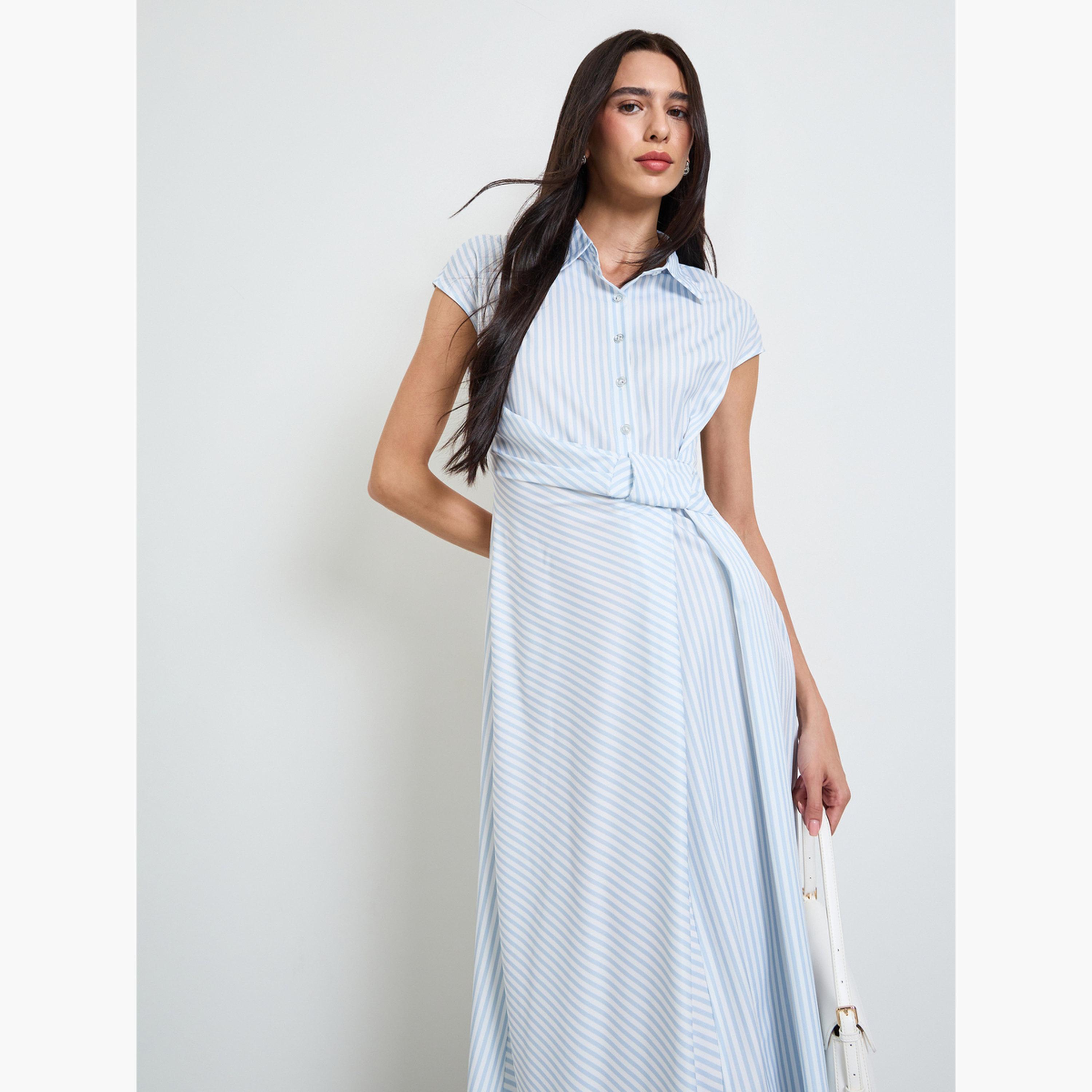 فستان ميدي بنمط قميص ومخطط-women-clothing-dresses-image-2