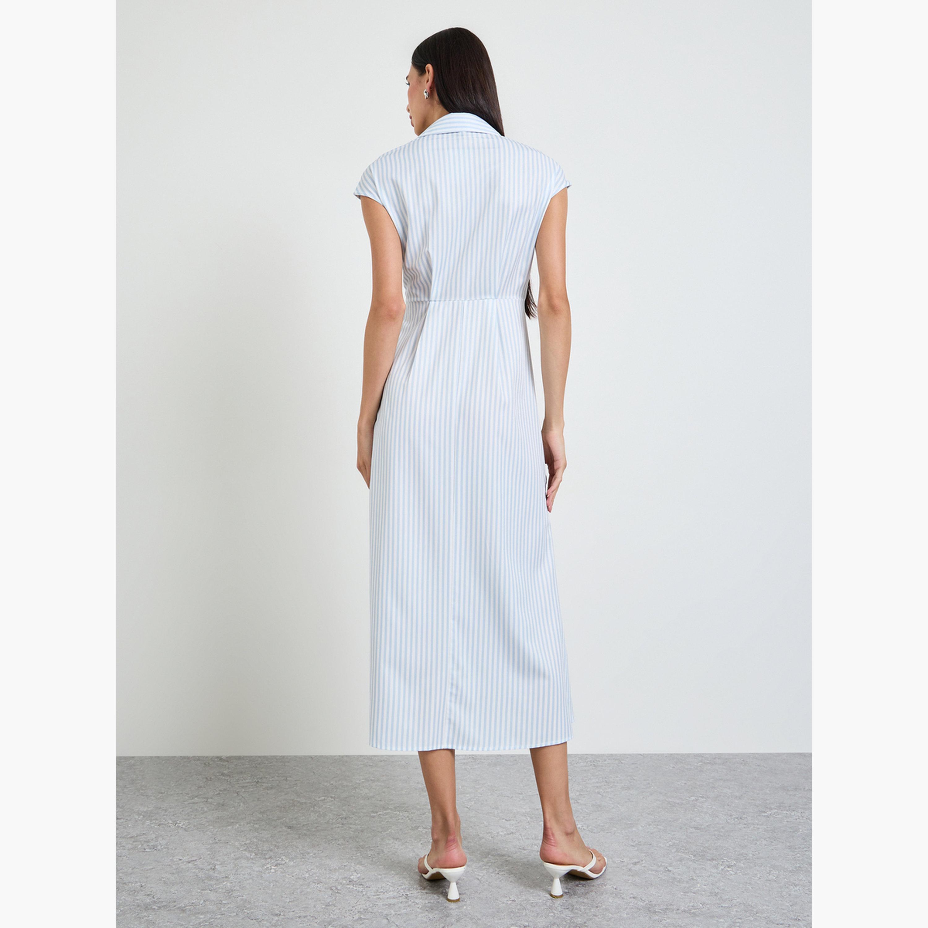 فستان ميدي بنمط قميص ومخطط-women-clothing-dresses-image-3