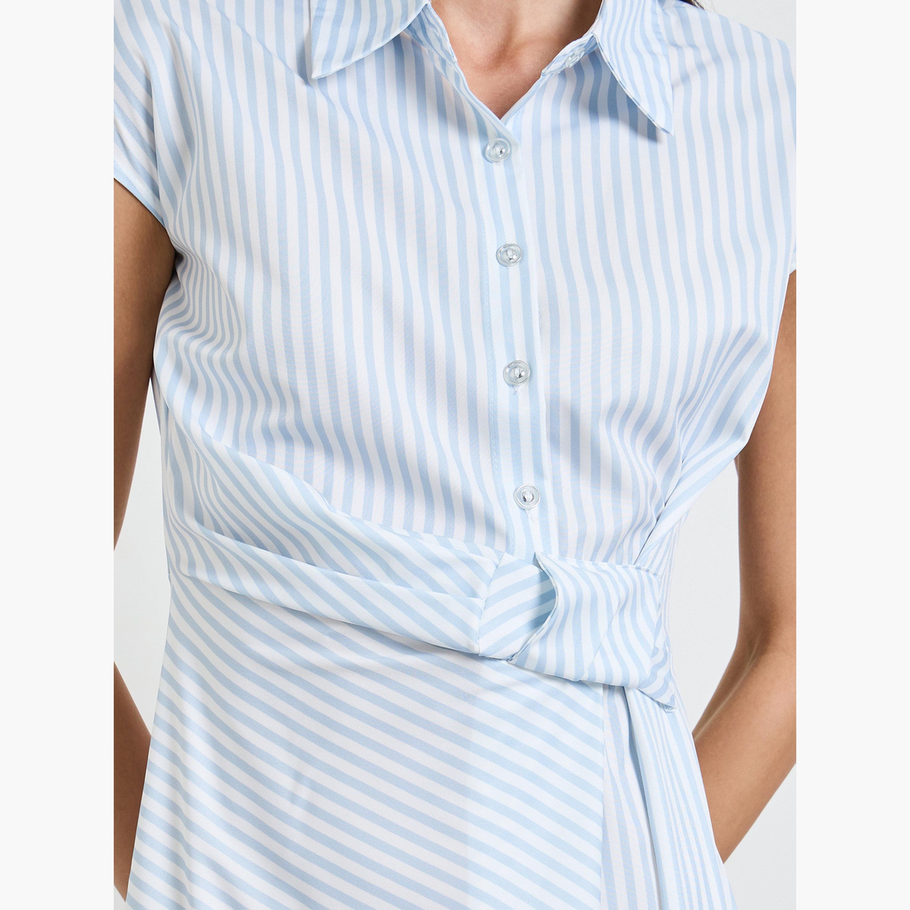 فستان ميدي بنمط قميص ومخطط-women-clothing-dresses-image-4