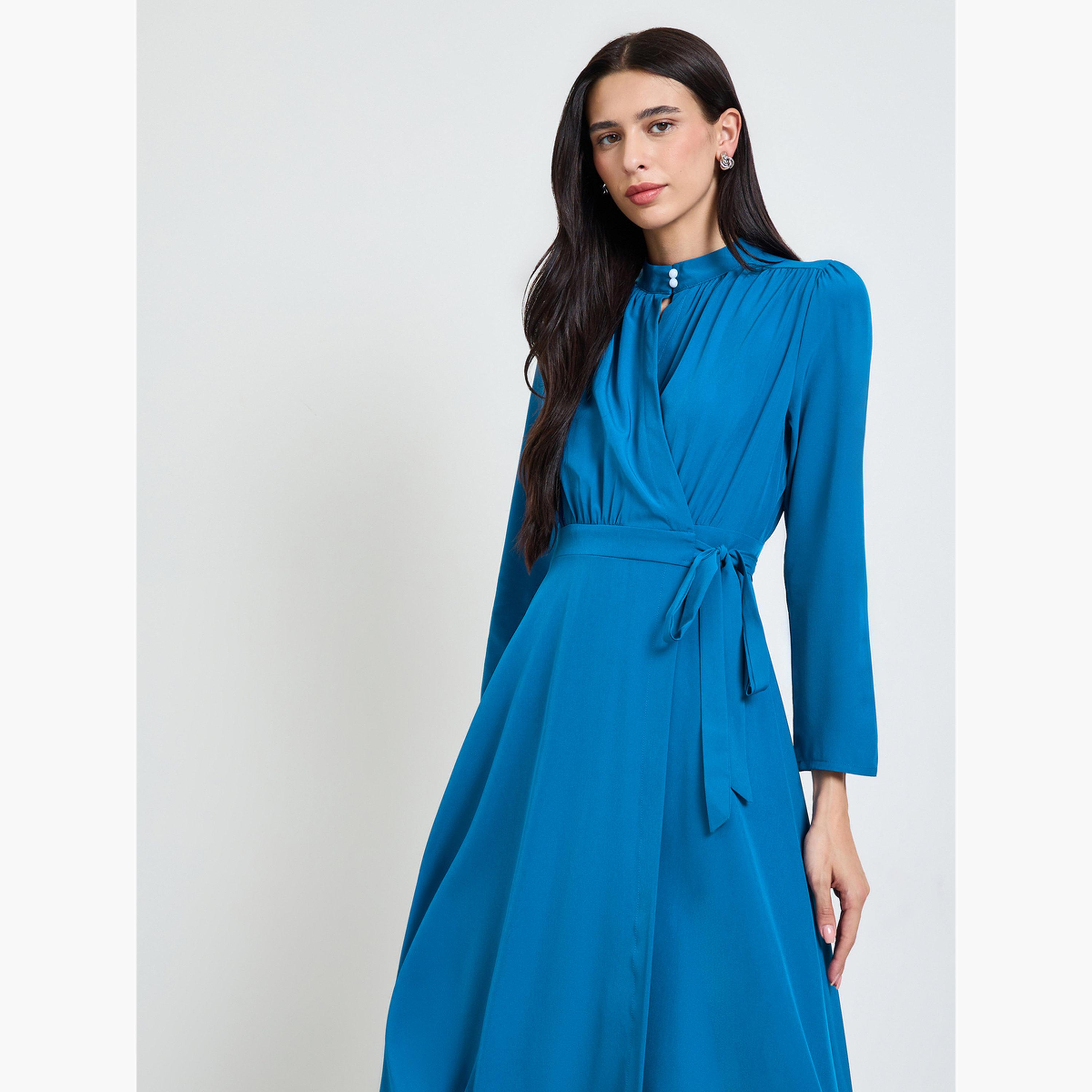 فستان ميدي بنمط لف وأكمام طويلة-women-clothing-dresses-image-2