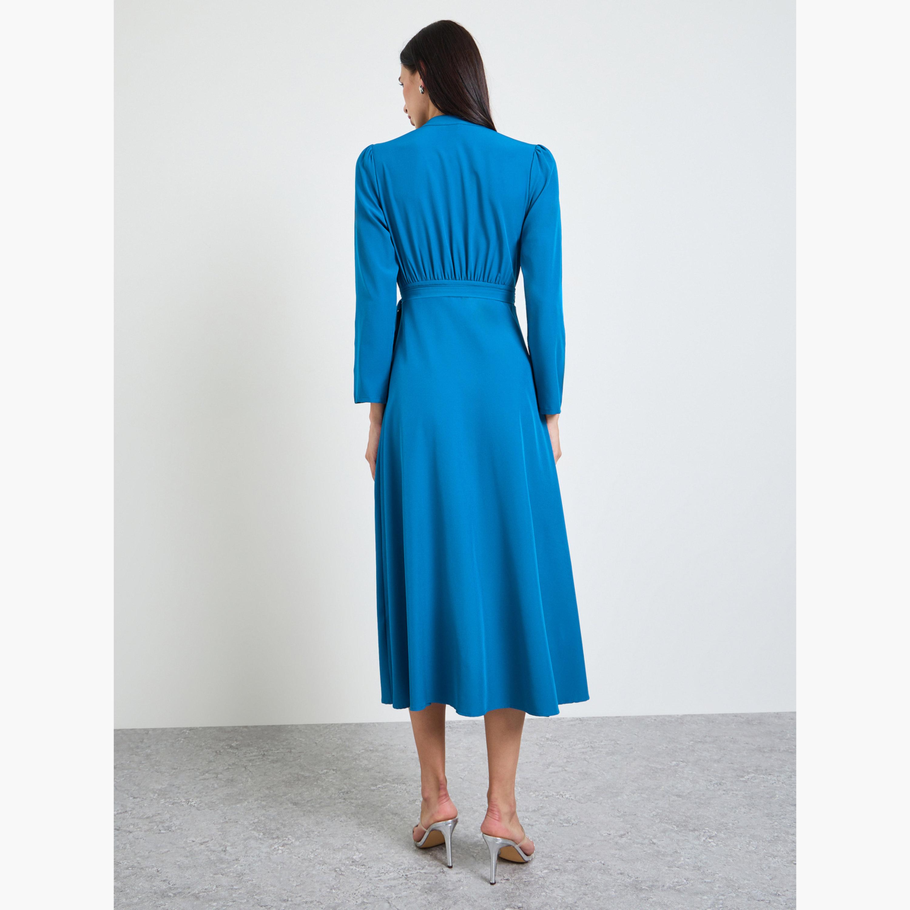 فستان ميدي بنمط لف وأكمام طويلة-women-clothing-dresses-image-3