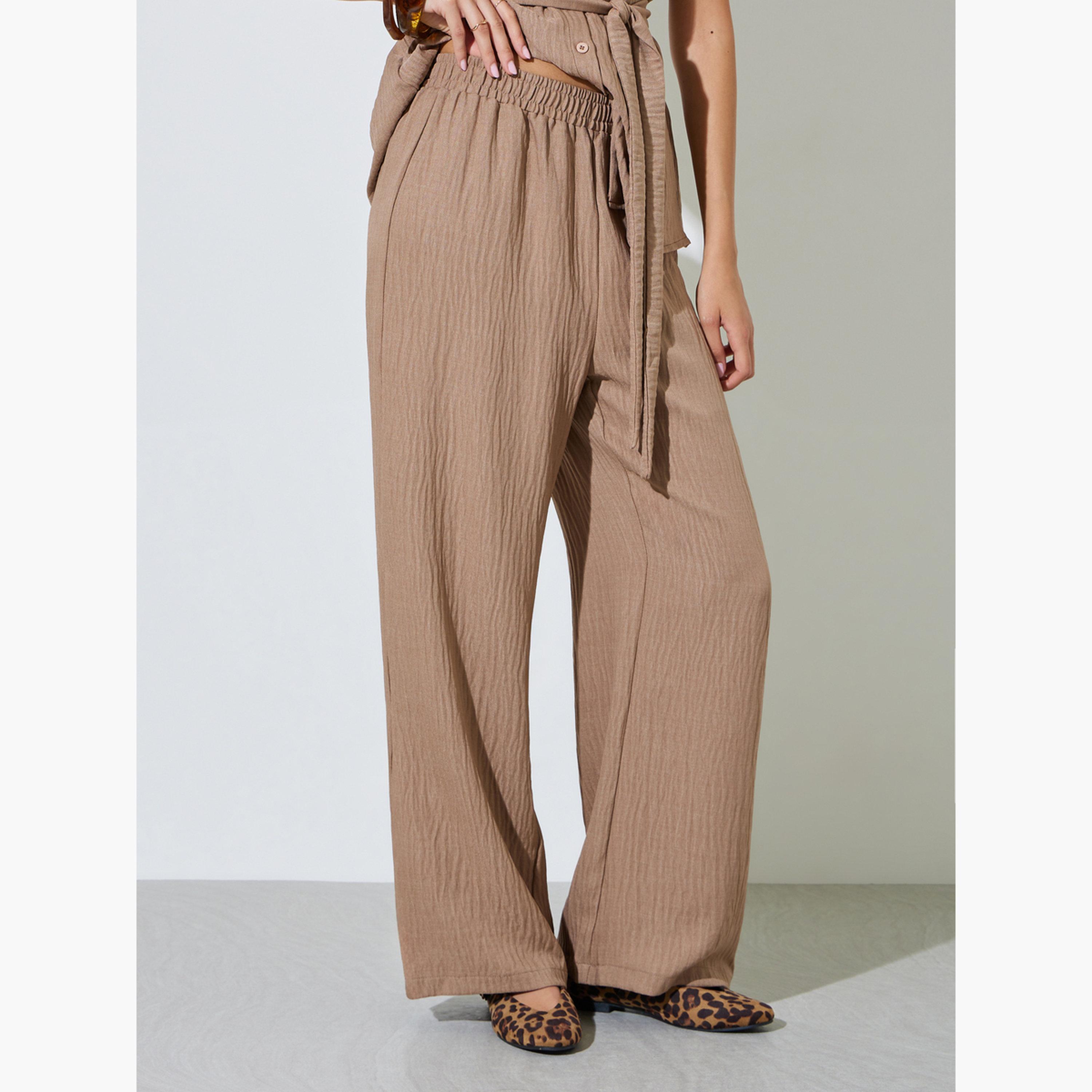 طقم منسق من بنطال وقميص مجعد بحزام ربط-women-clothing-coordsets-image-4
