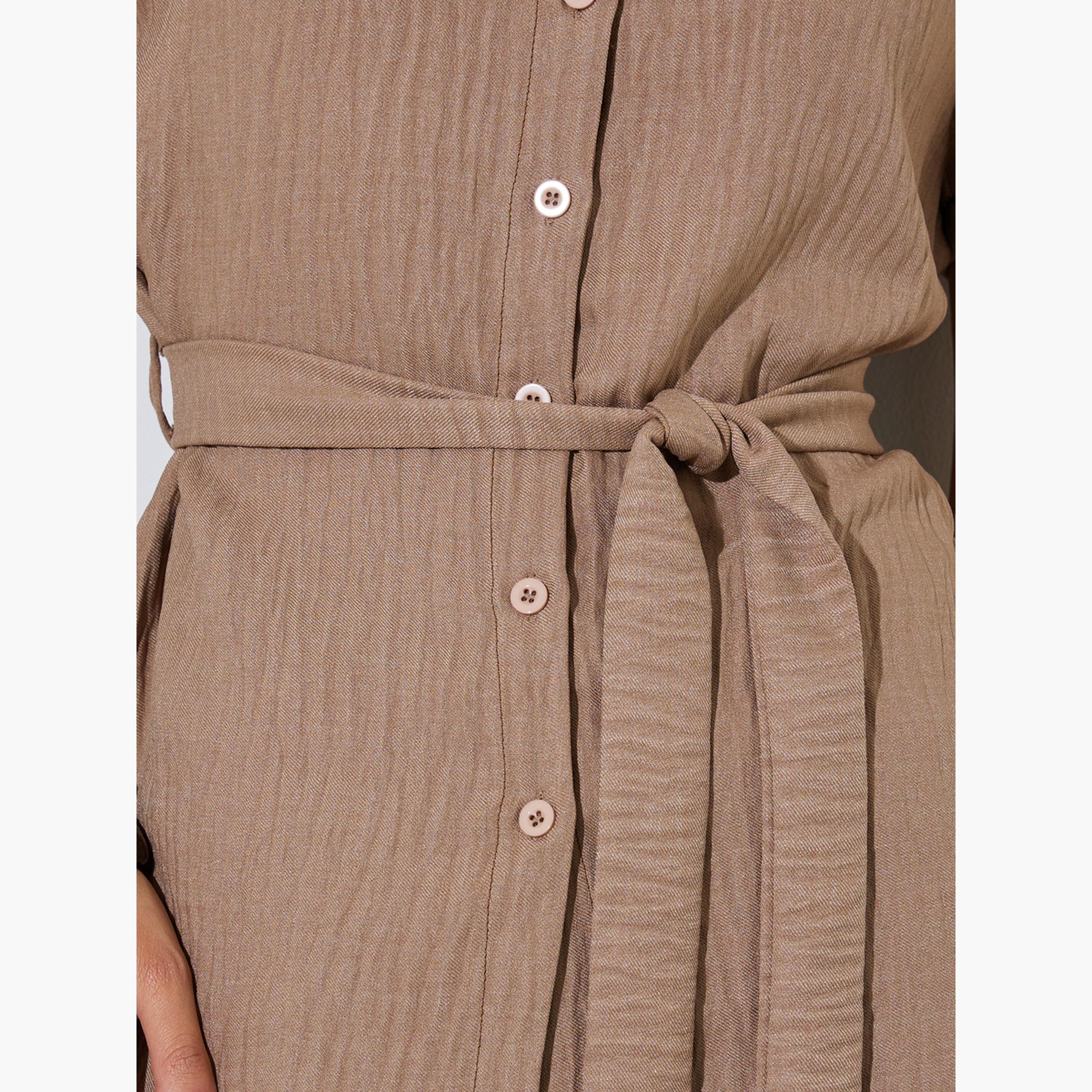 طقم منسق من بنطال وقميص مجعد بحزام ربط-women-clothing-coordsets-image-5