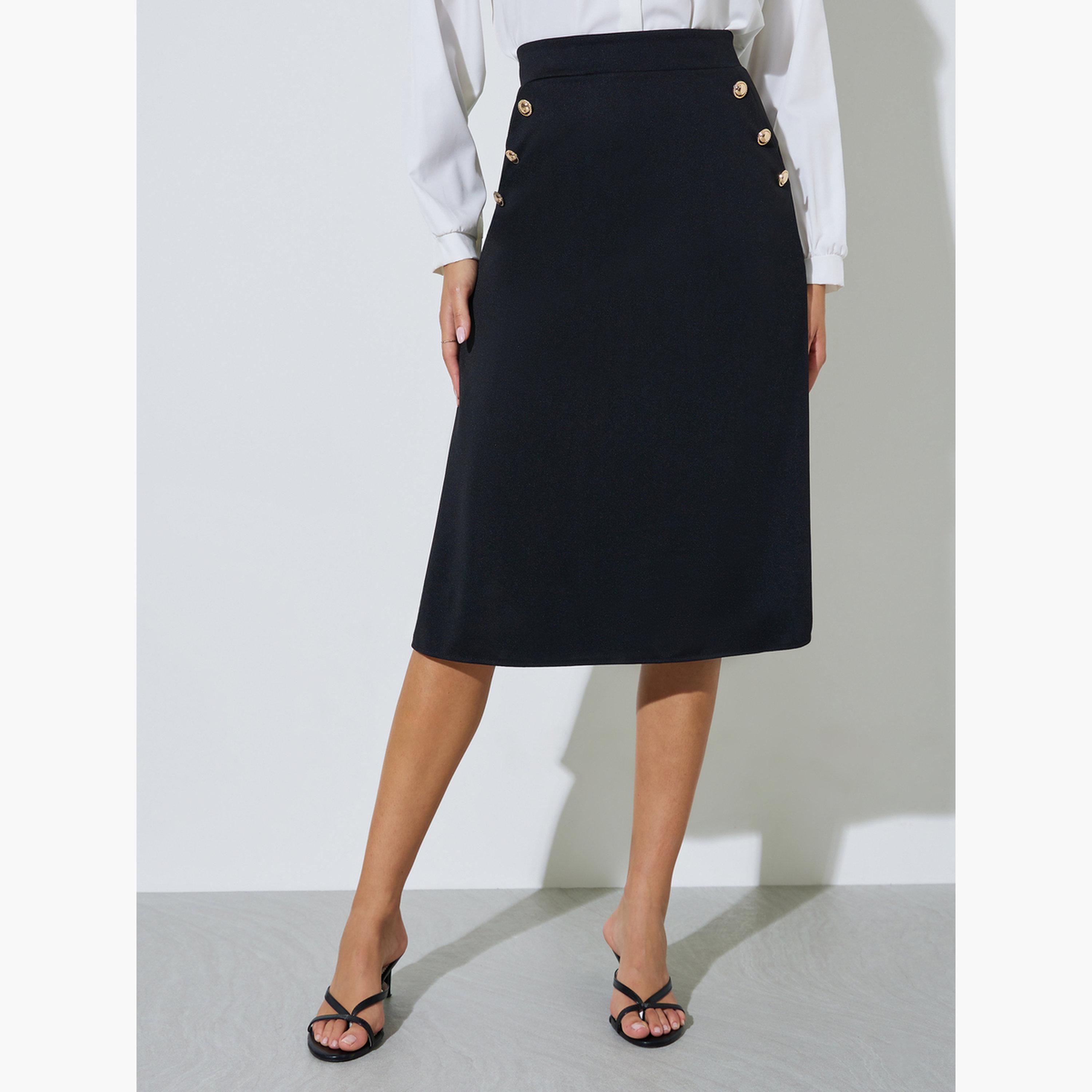 تنورة ميدي بحافة واسعة وتفاصيل أزرار-women-clothing-bottoms-skirts-image-1