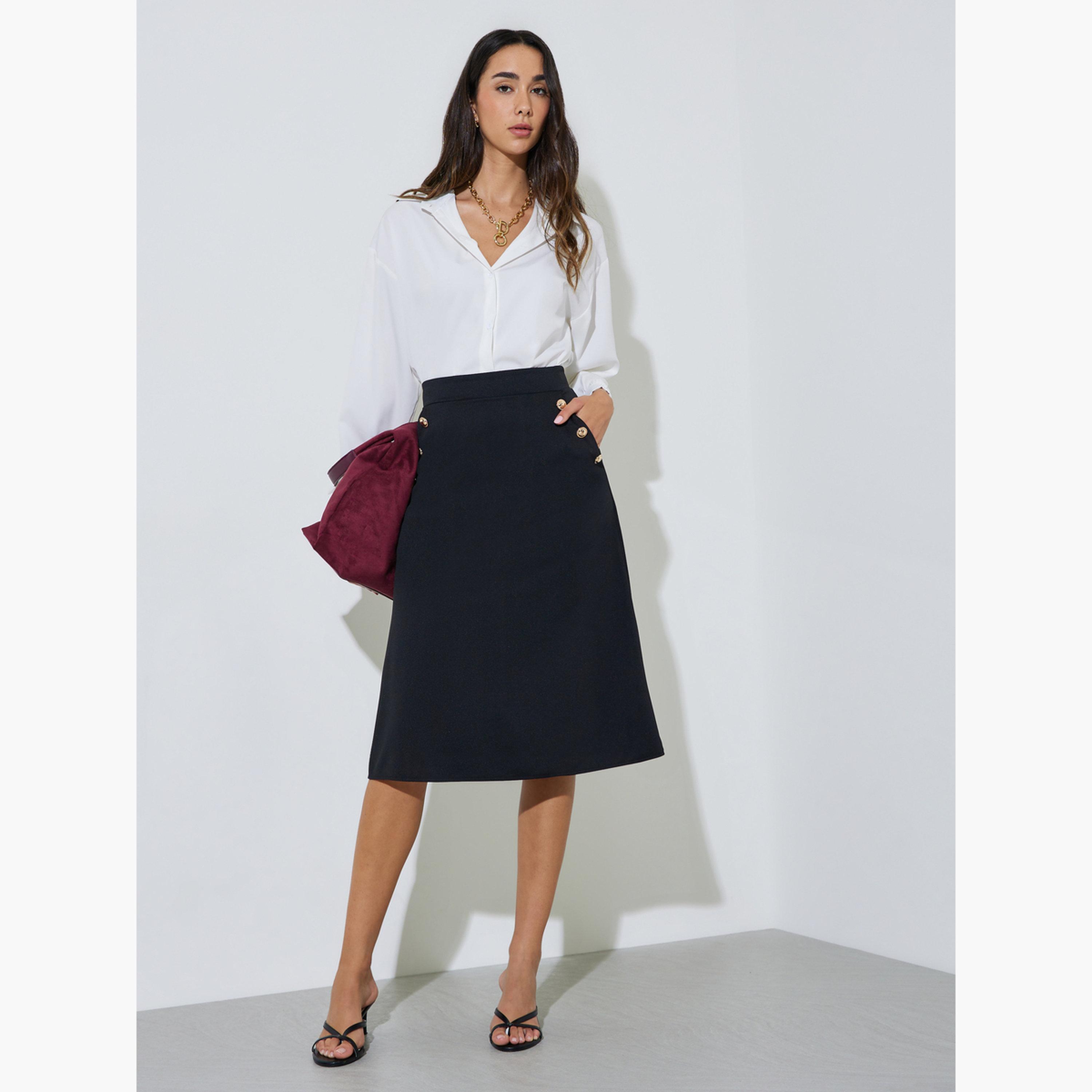 تنورة ميدي بحافة واسعة وتفاصيل أزرار-women-clothing-bottoms-skirts-image-2