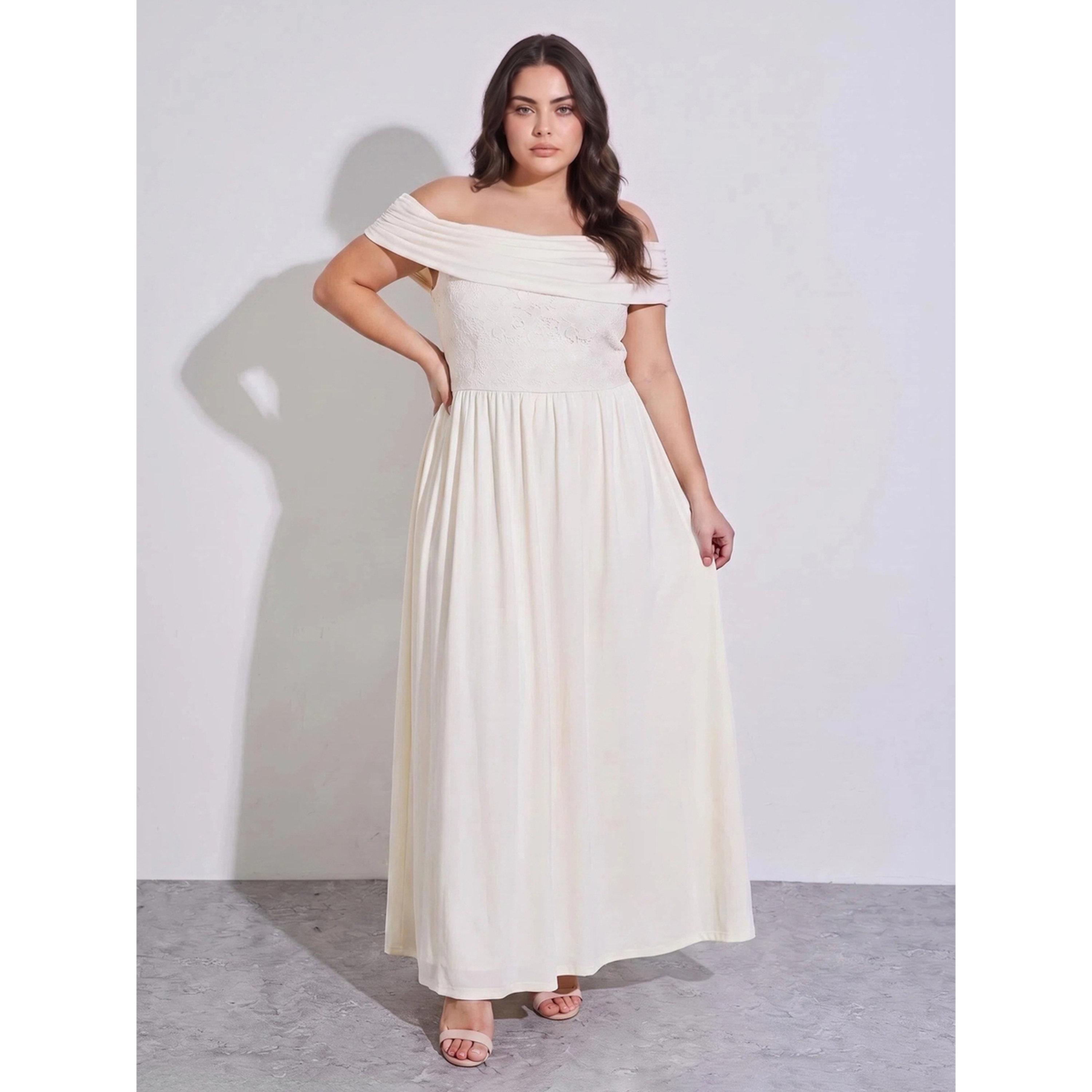 ستايلي - فستان ماكسي دانتيل مكشوف الأكتاف تصميم A-women-clothing-dresses-image-1