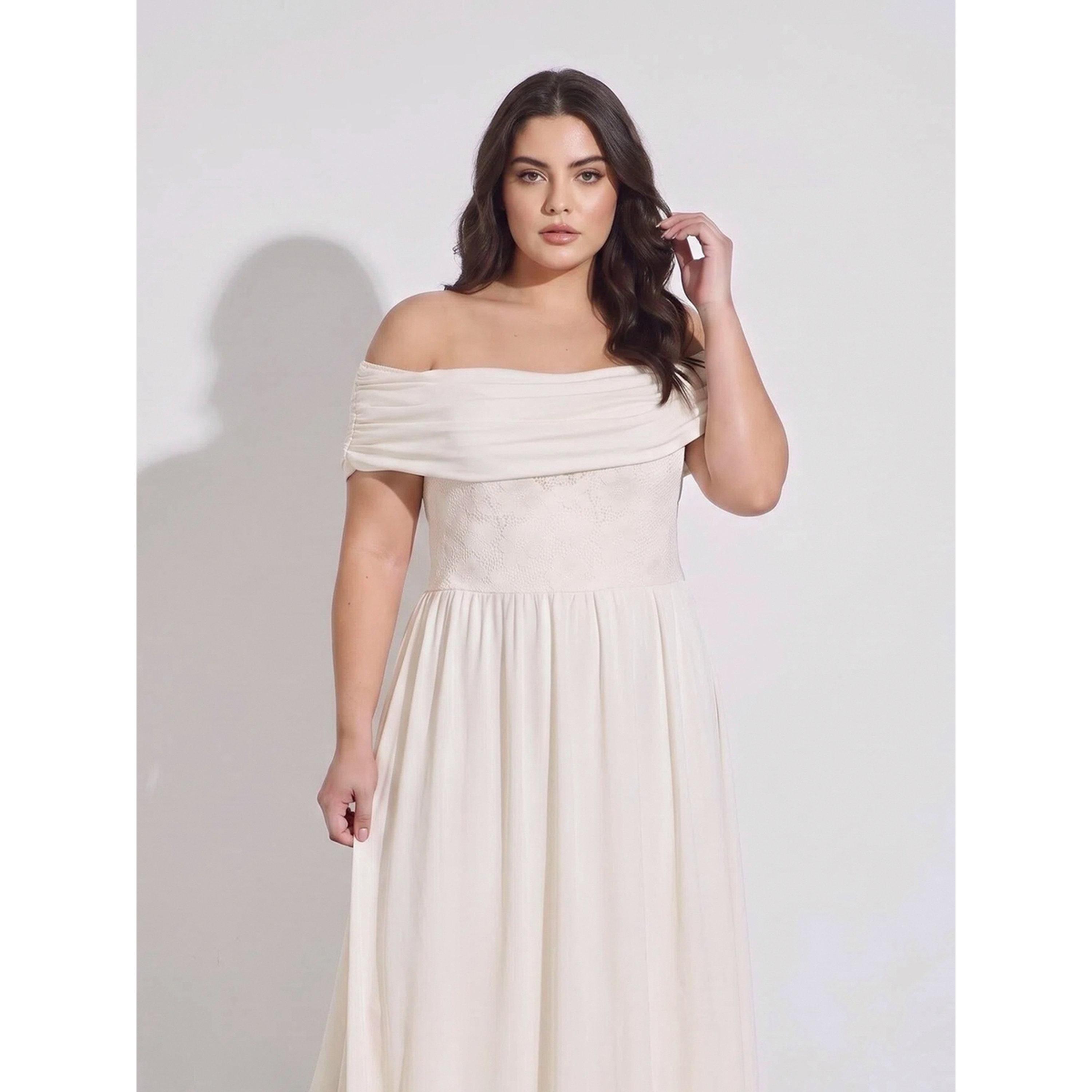 ستايلي - فستان ماكسي دانتيل مكشوف الأكتاف تصميم A-women-clothing-dresses-image-2
