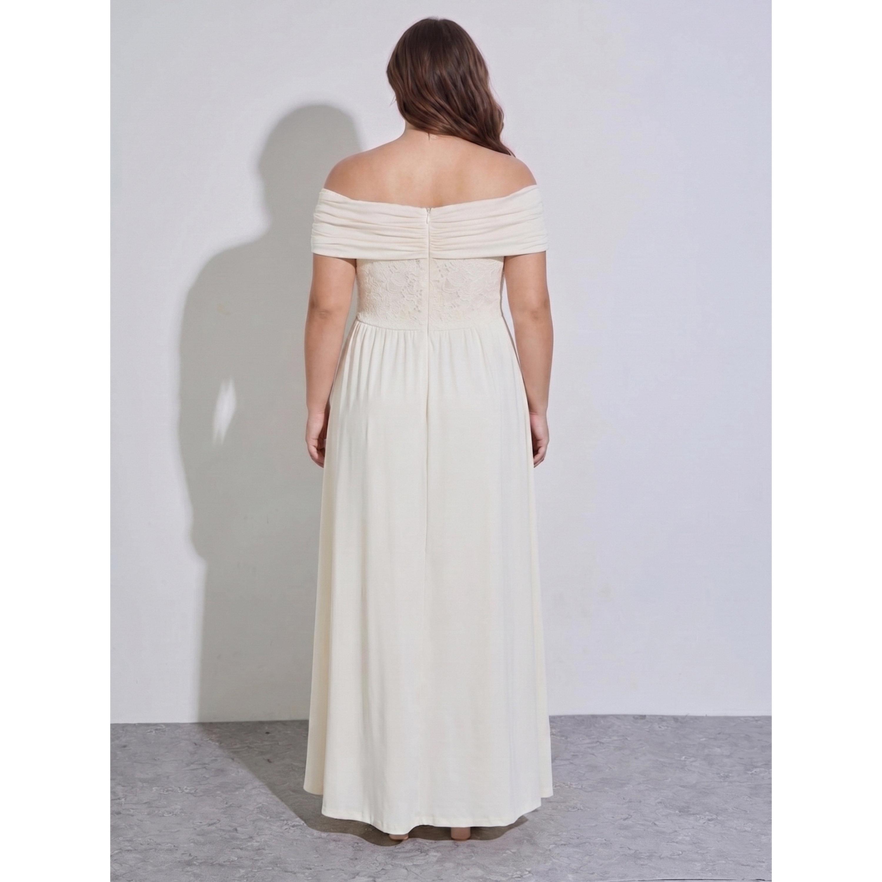 ستايلي - فستان ماكسي دانتيل مكشوف الأكتاف تصميم A-women-clothing-dresses-image-3