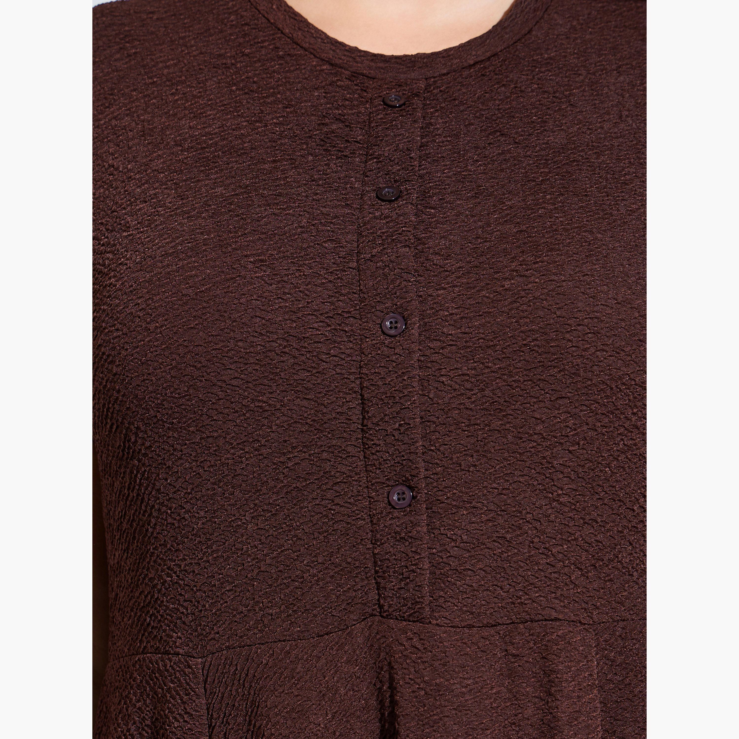 Styli Plus Size Brown Textured A-Line Maxi Dress-women-clothing-dresses-image-5