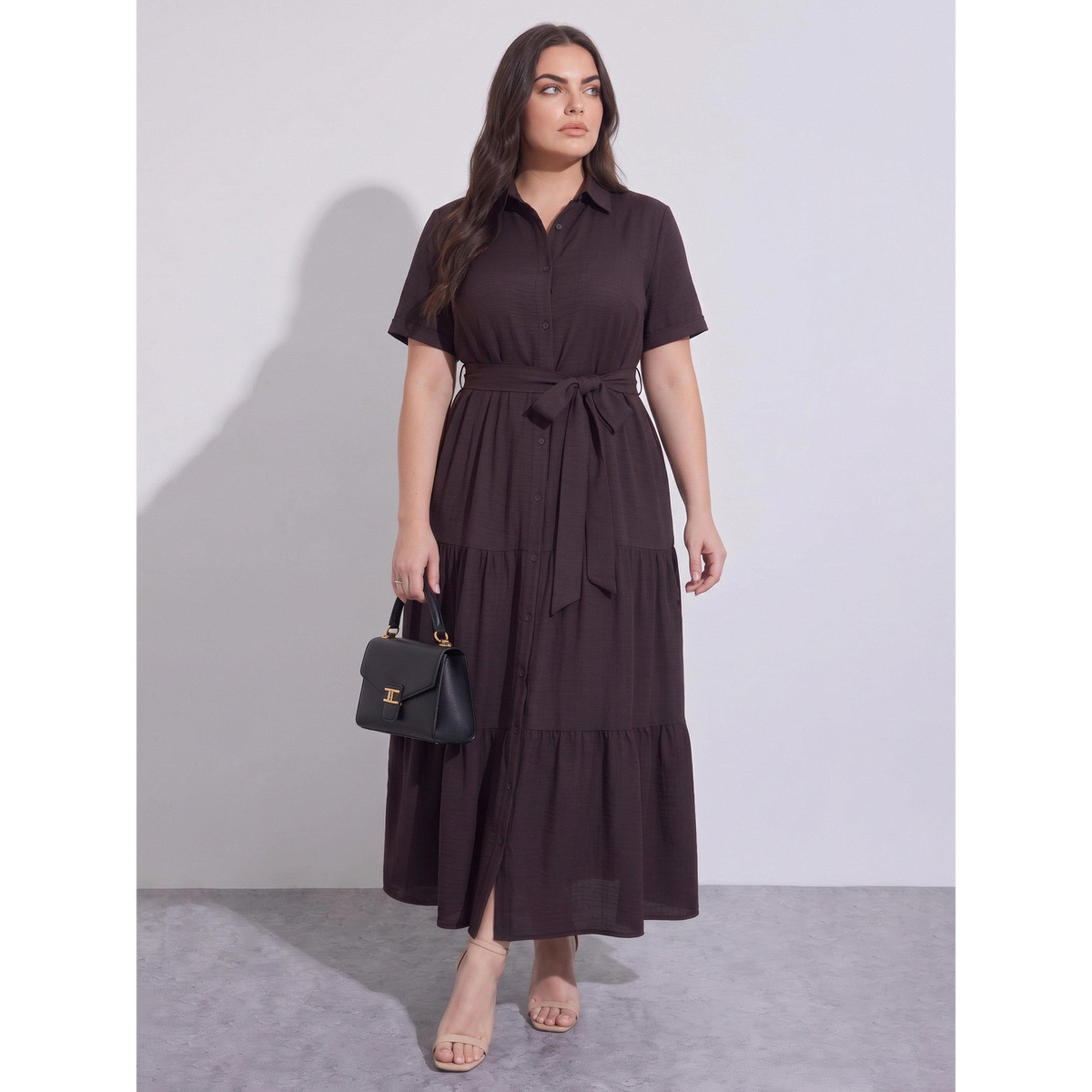 ستايلي - فستان ماكسي بأزرار تصميم يشبه الكتان-women-clothing-dresses-image-1