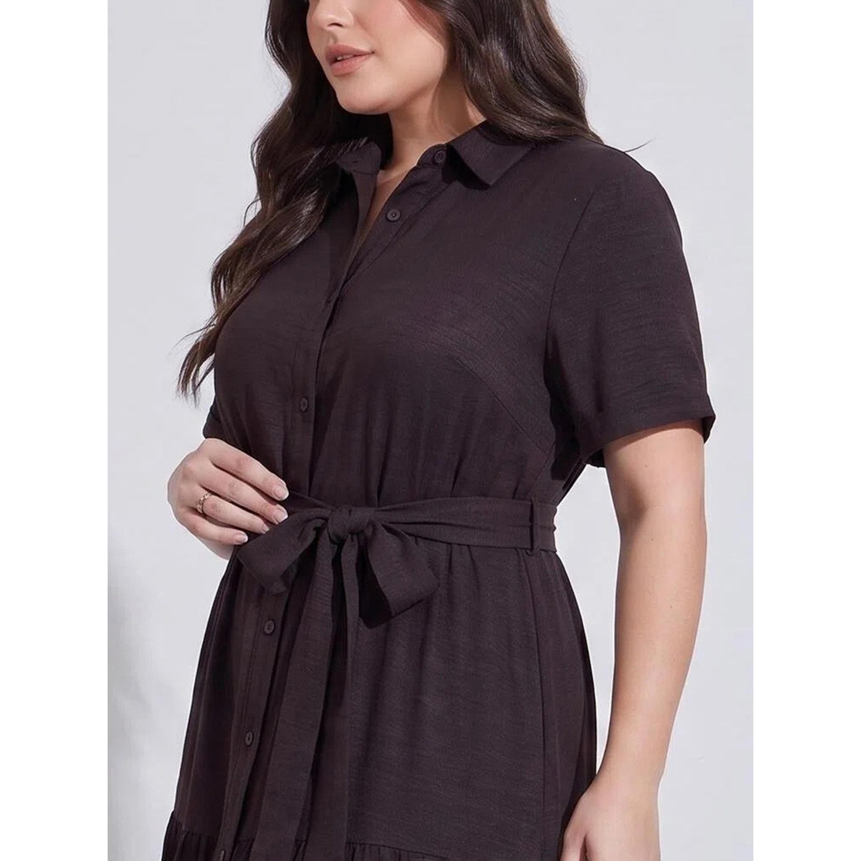 ستايلي - فستان ماكسي بأزرار تصميم يشبه الكتان-women-clothing-dresses-image-4