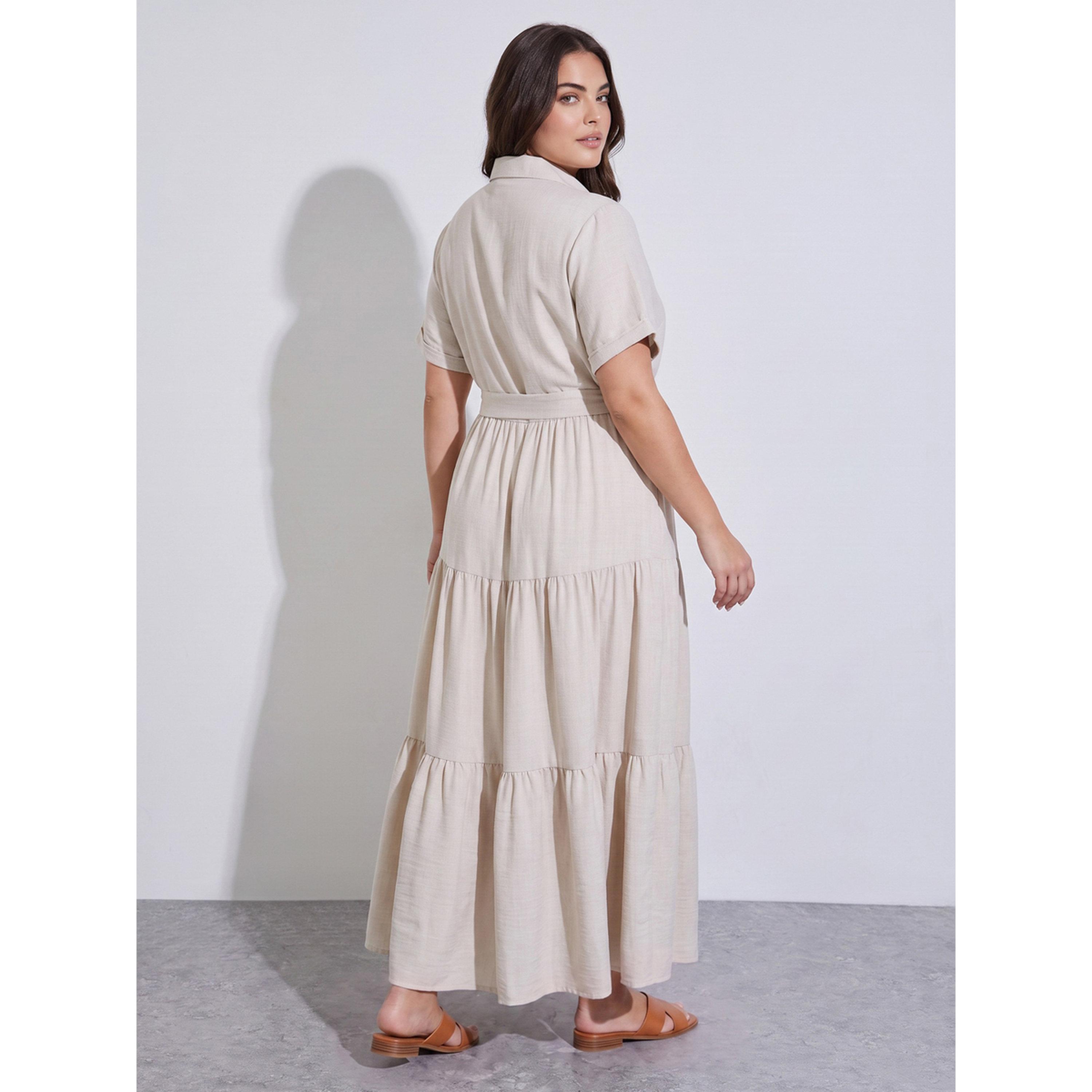 ستايلي - فستان ماكسي بيج سادة رباط عند الخصر من  مقاس كبير-women-clothing-dresses-image-3