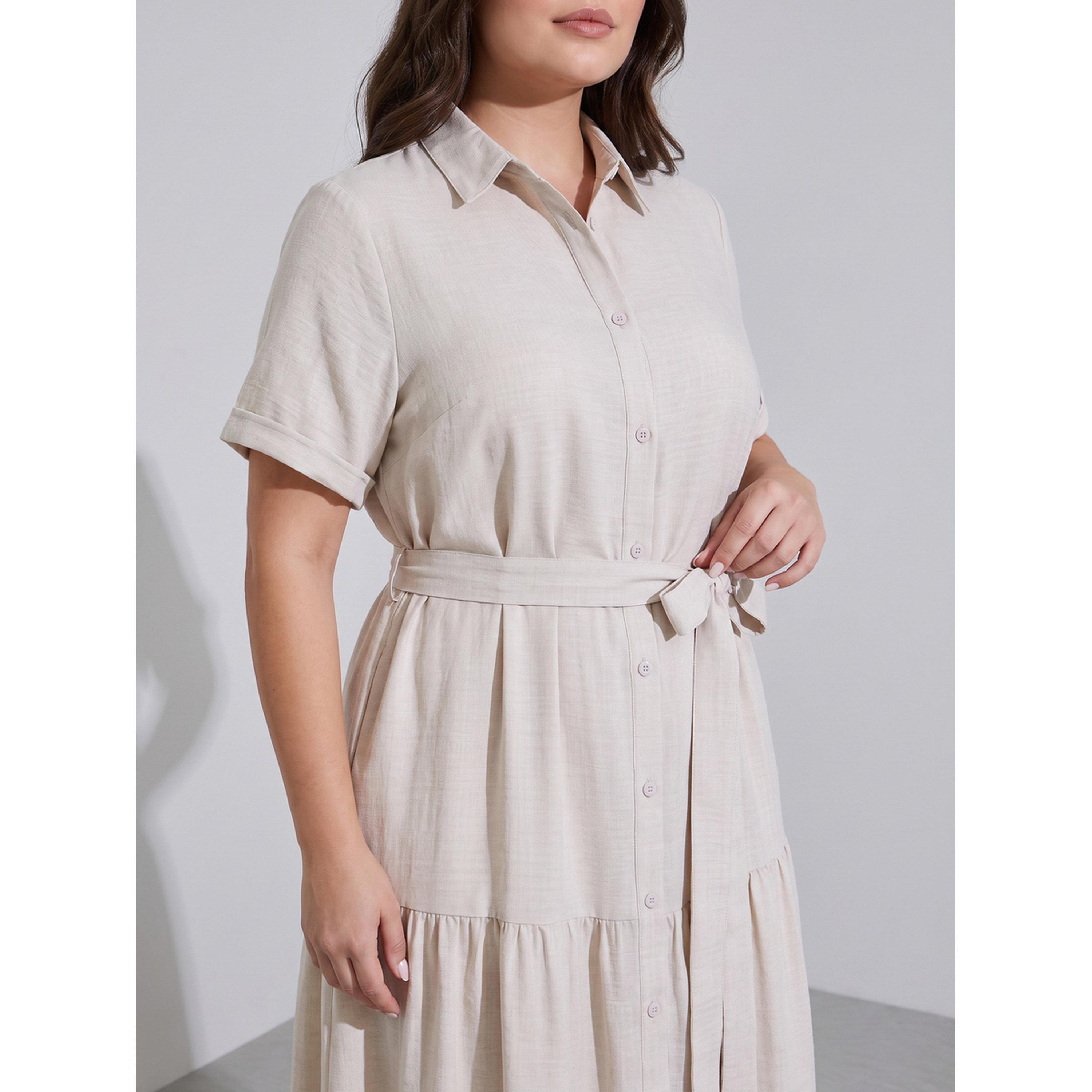 ستايلي - فستان ماكسي بيج سادة رباط عند الخصر من  مقاس كبير-women-clothing-dresses-image-4