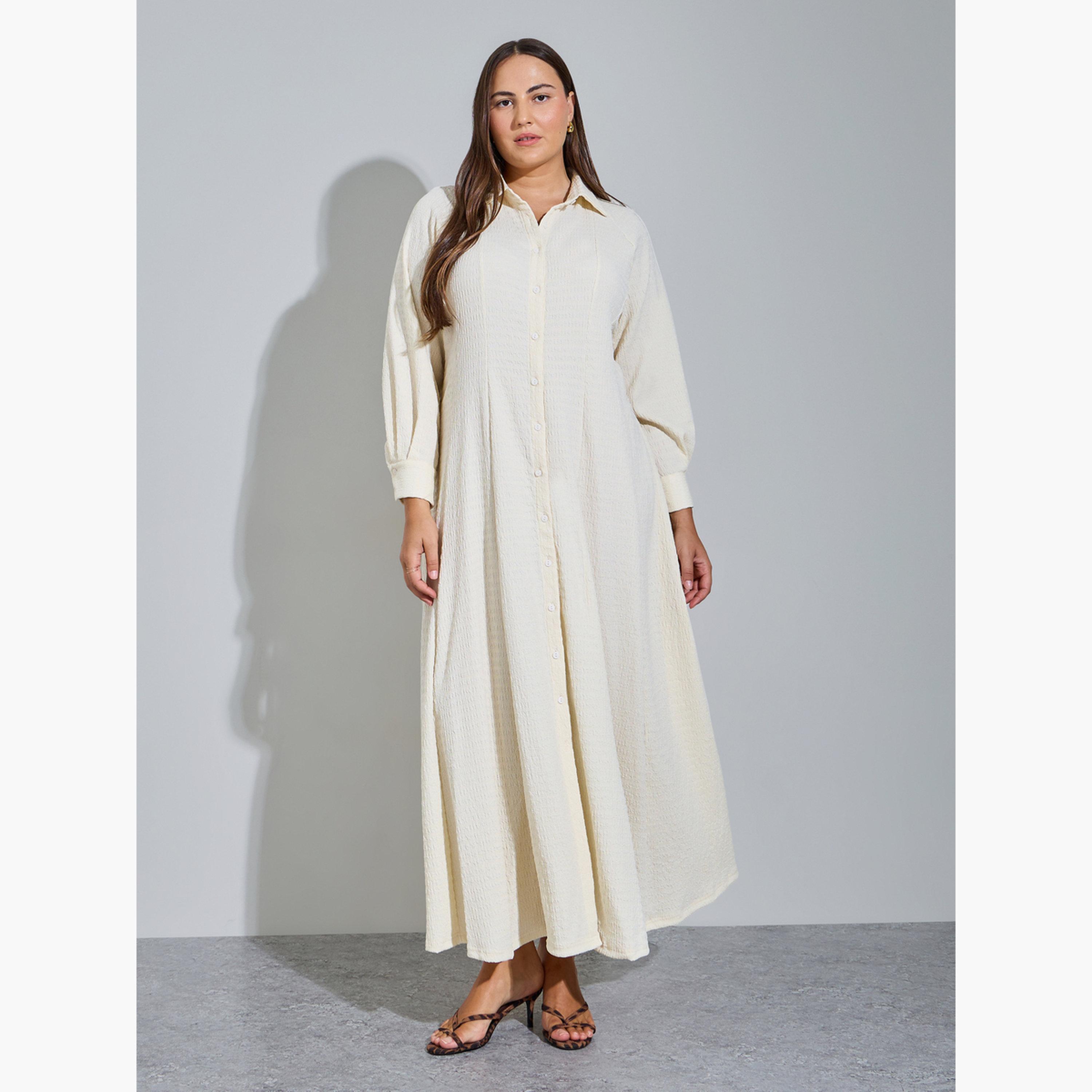 ستايلي - فستان ماكسي بأكمام طويلة وقميص كريمي بمقاسات كبيرة-women-clothing-dresses-image-1