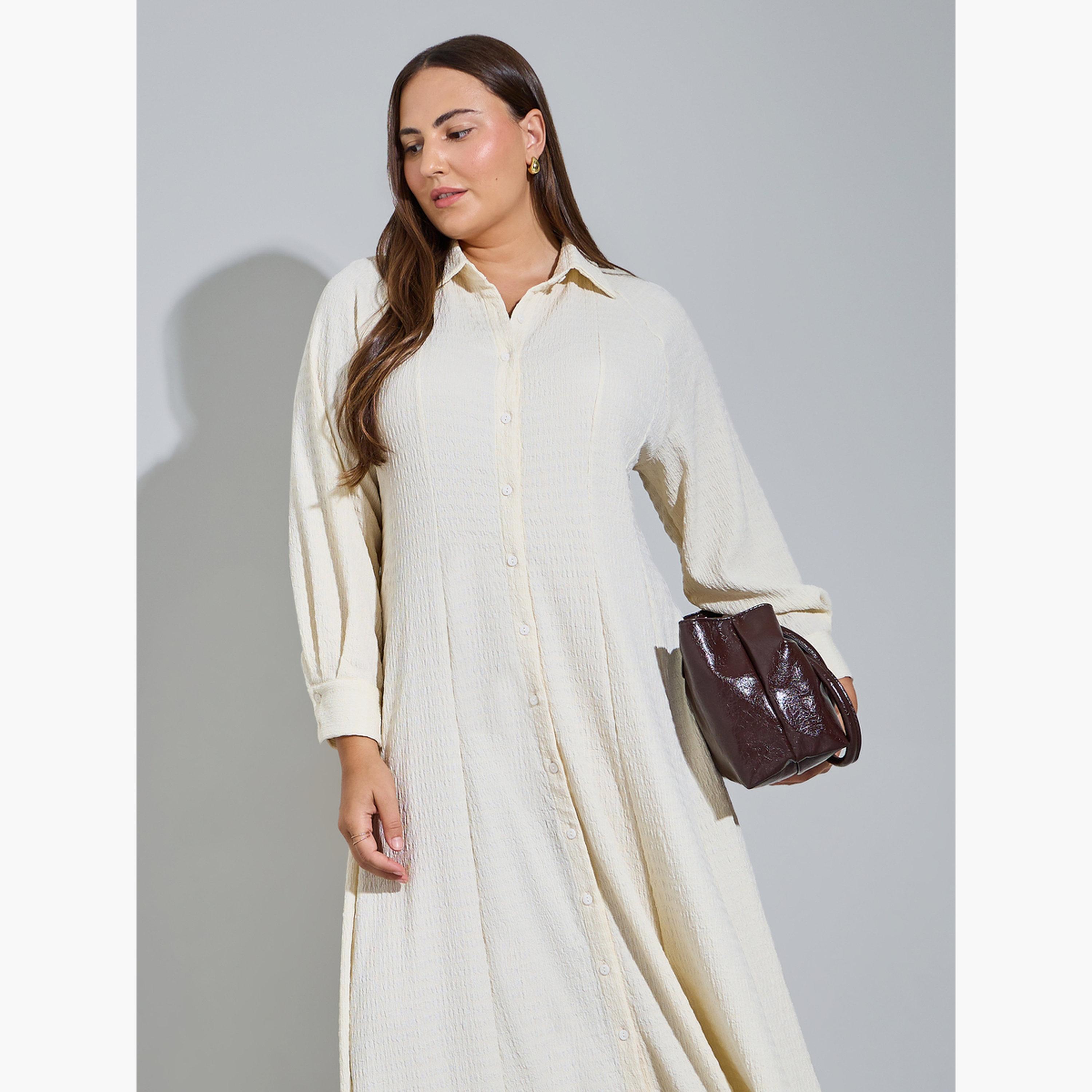 ستايلي - فستان ماكسي بأكمام طويلة وقميص كريمي بمقاسات كبيرة-women-clothing-dresses-image-2