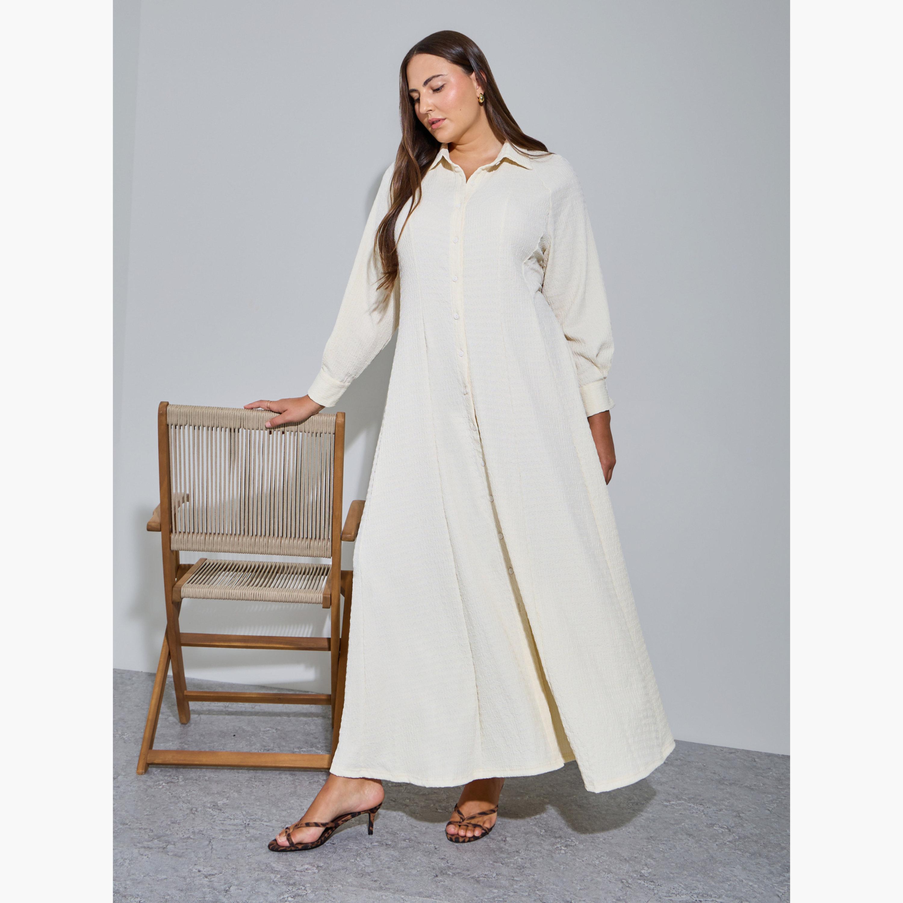 ستايلي - فستان ماكسي بأكمام طويلة وقميص كريمي بمقاسات كبيرة-women-clothing-dresses-image-3