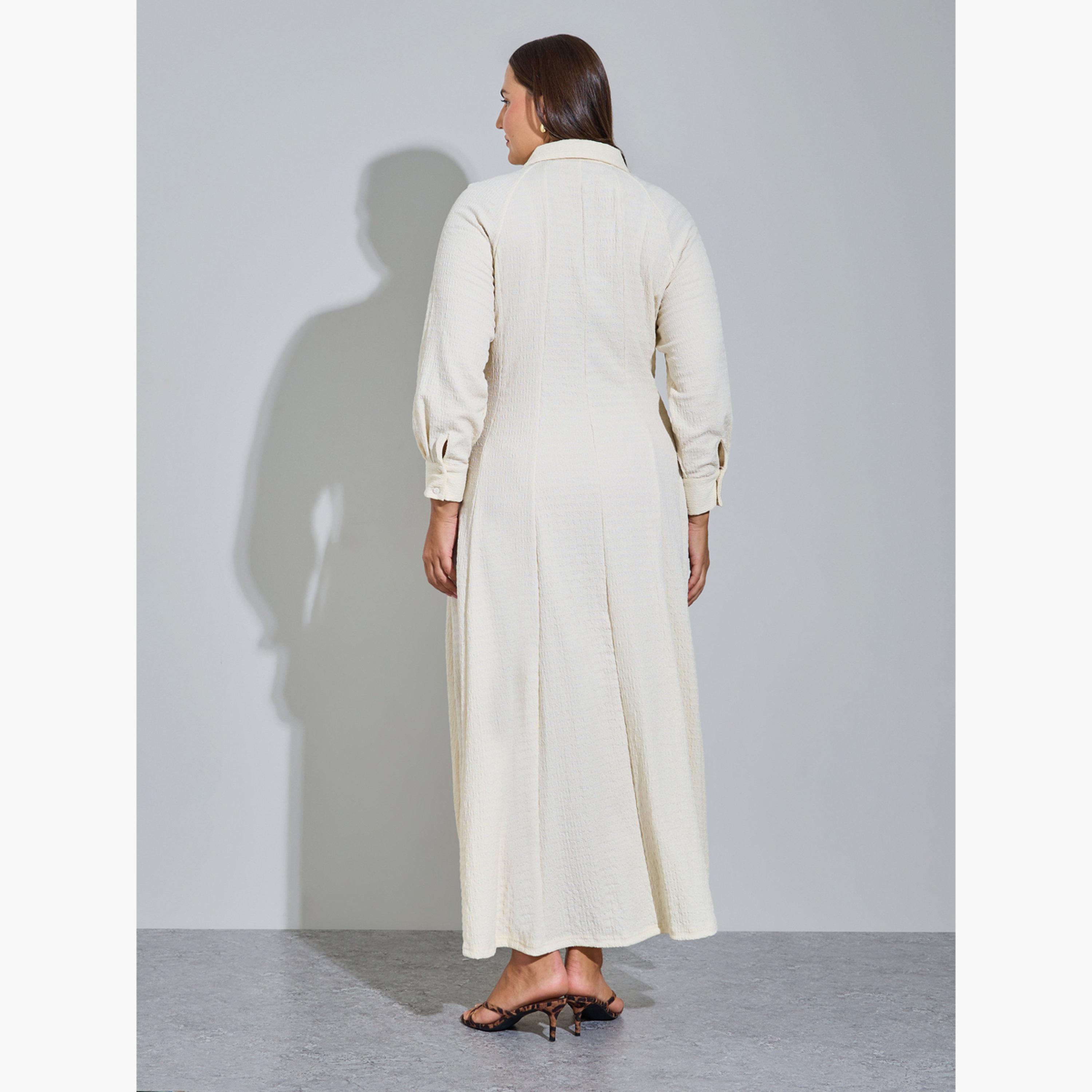 ستايلي - فستان ماكسي بأكمام طويلة وقميص كريمي بمقاسات كبيرة-women-clothing-dresses-image-4