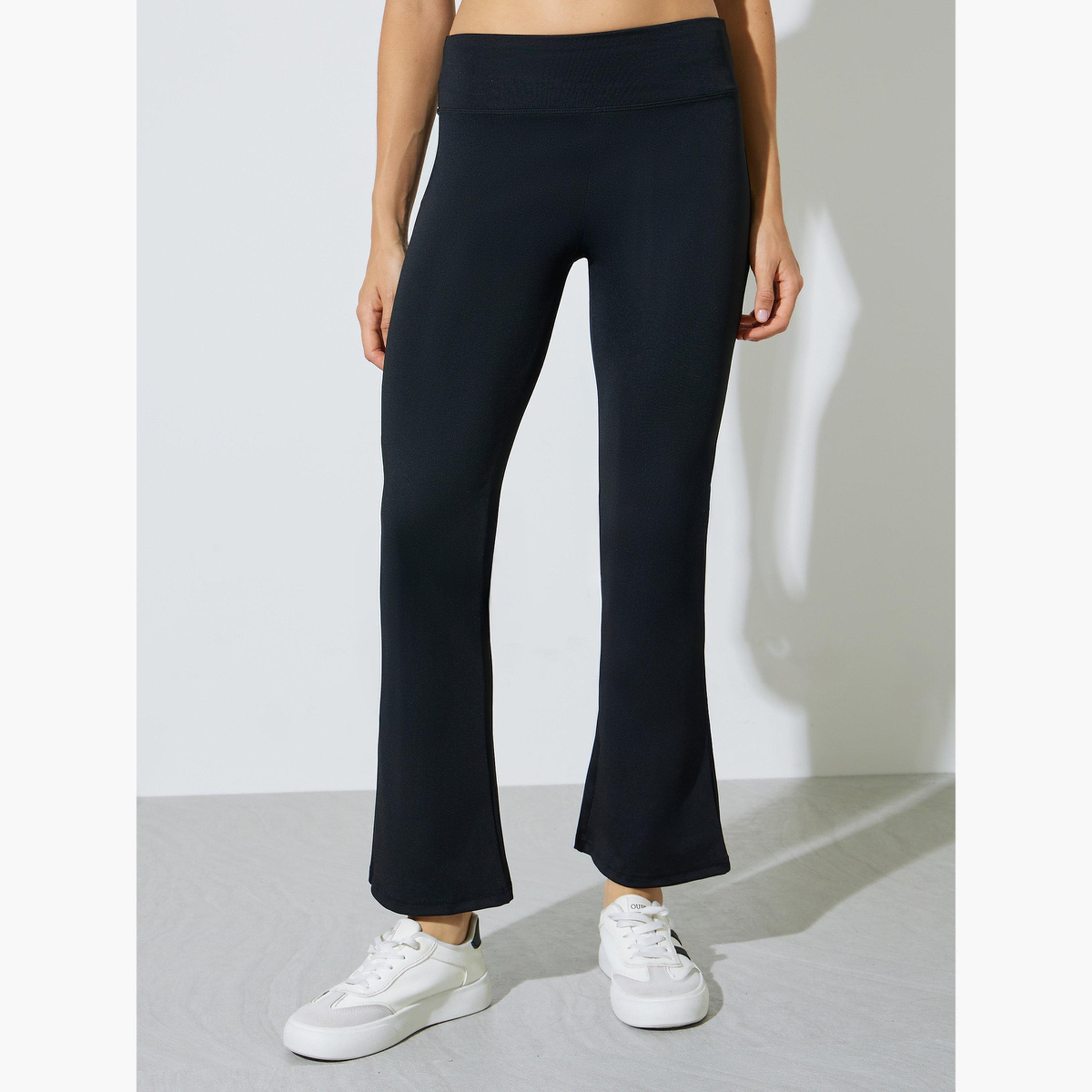 Styli Black Solid Flared Leggings-women-clothing-bottoms-leggings-image-1