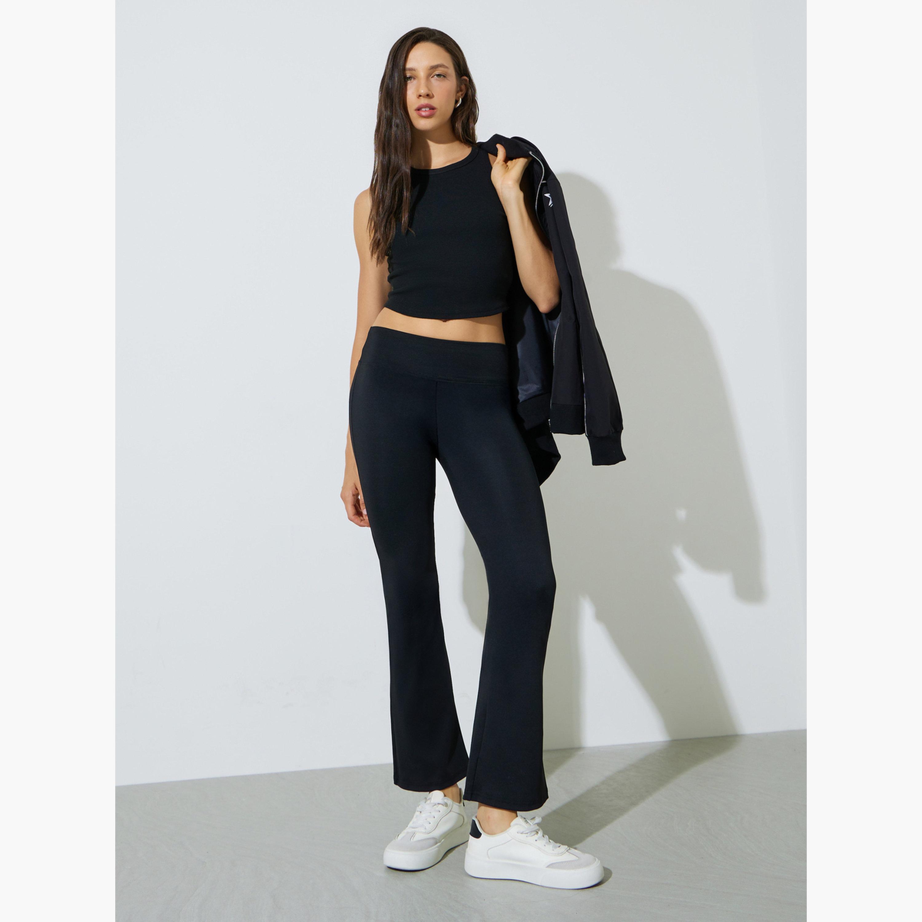 Styli Black Solid Flared Leggings-women-clothing-bottoms-leggings-image-2