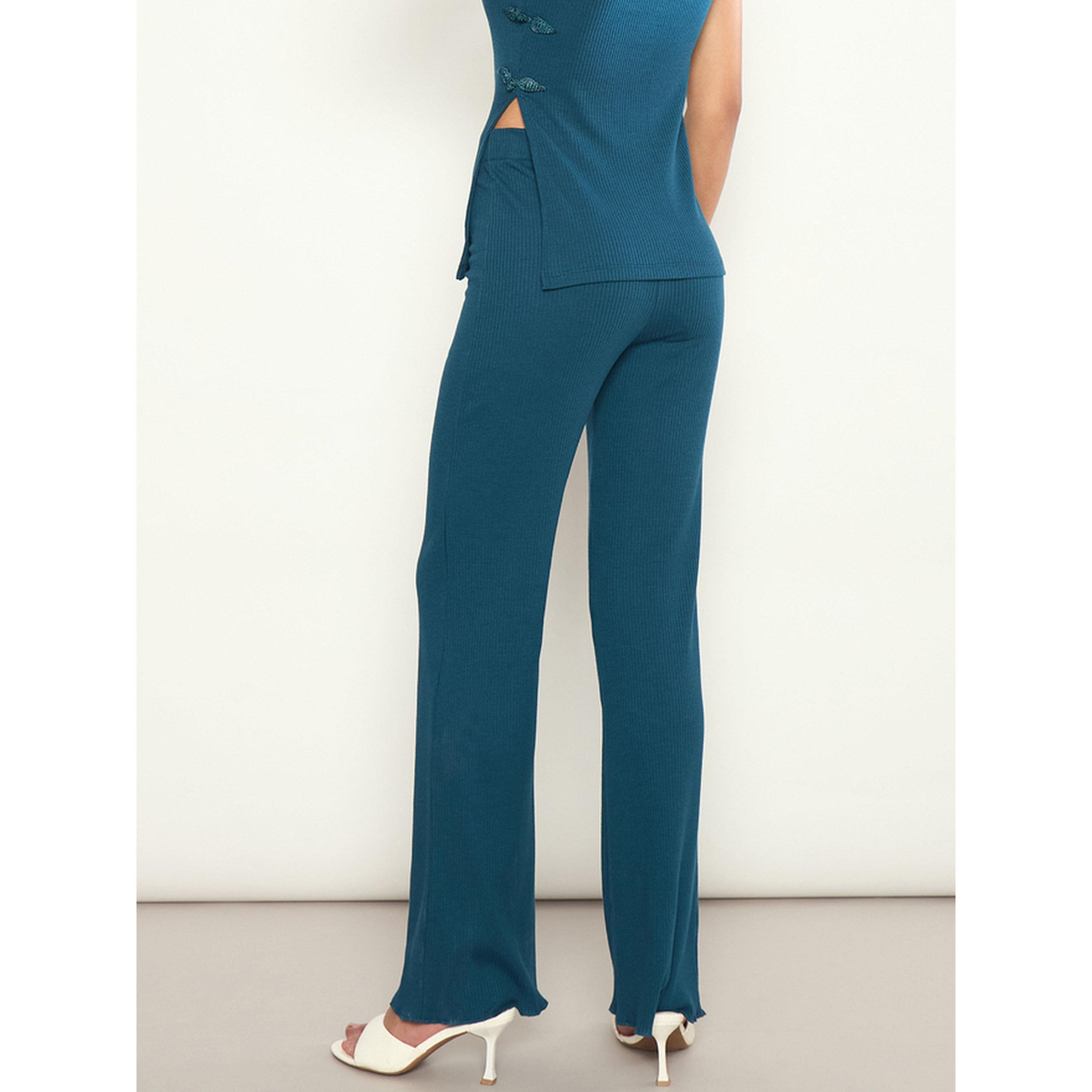 Sassafras X Styli Black Ribbed Flared Pants-women-clothing-joggers-image-5