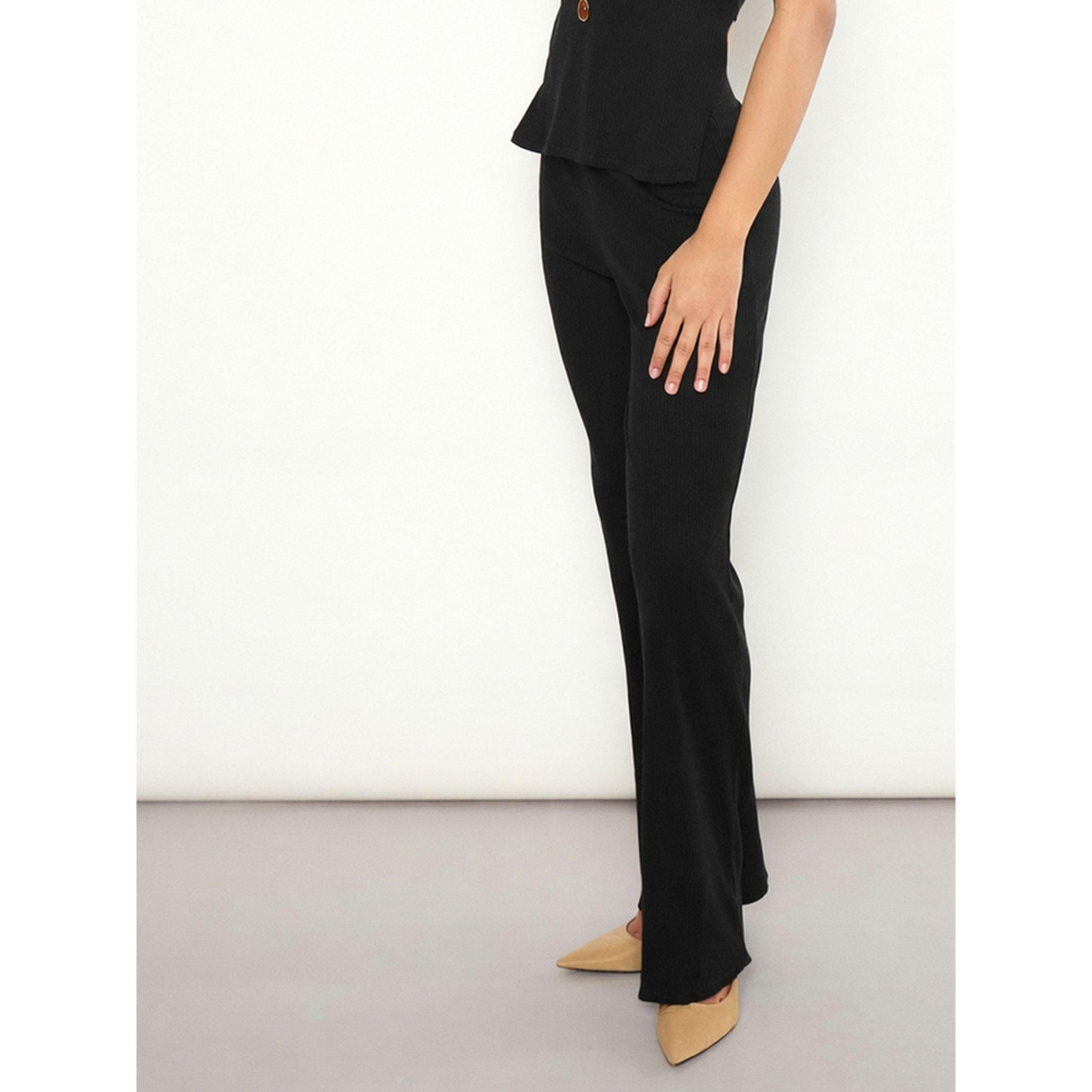 Sassafras X Styli Black Ribbed Flared Pants-women-clothing-joggers-image-3