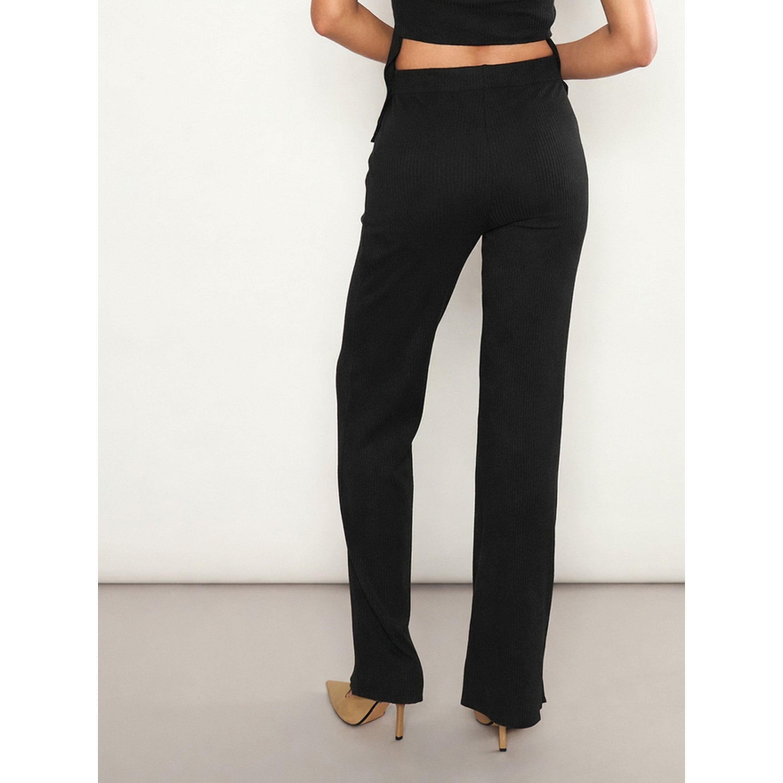 Sassafras X Styli Black Ribbed Flared Pants-women-clothing-joggers-image-5