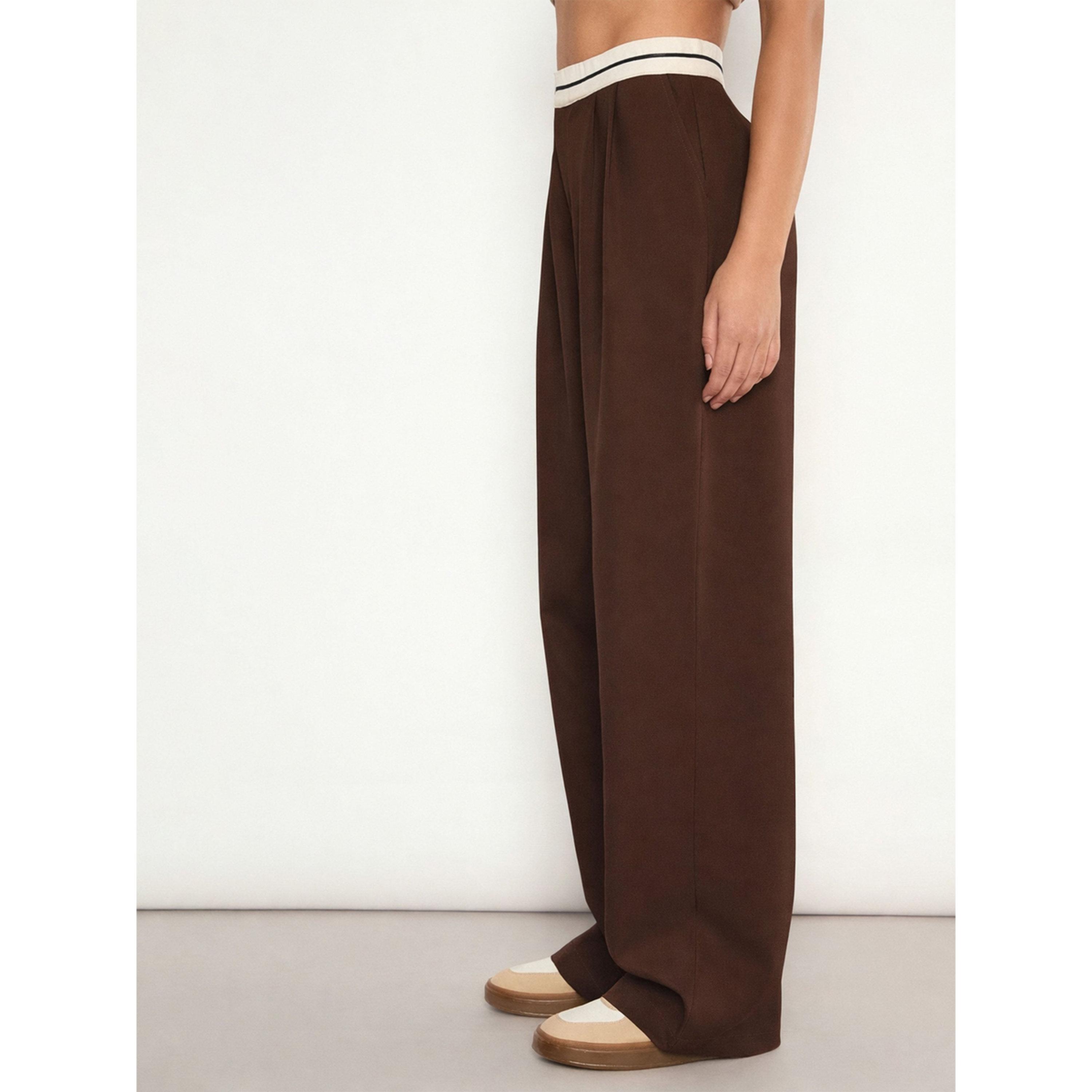 Sassafras X Styli Brown Front Pleated Wide Leg Korean Pants-women-clothing-joggers-image-3