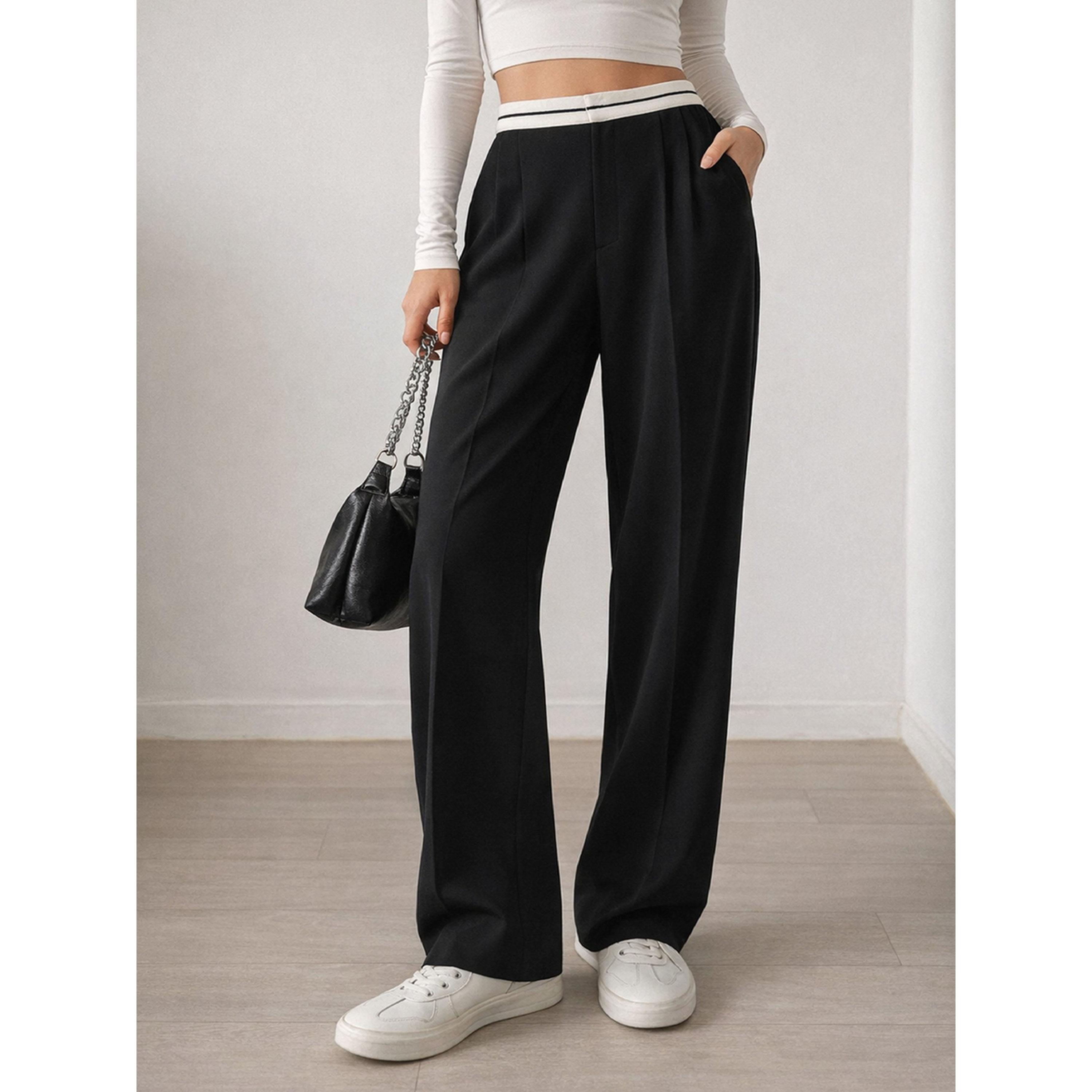 Sassafras X Styli Black Front Pleated Wide Leg Korean Pants-women-clothing-joggers-image-1