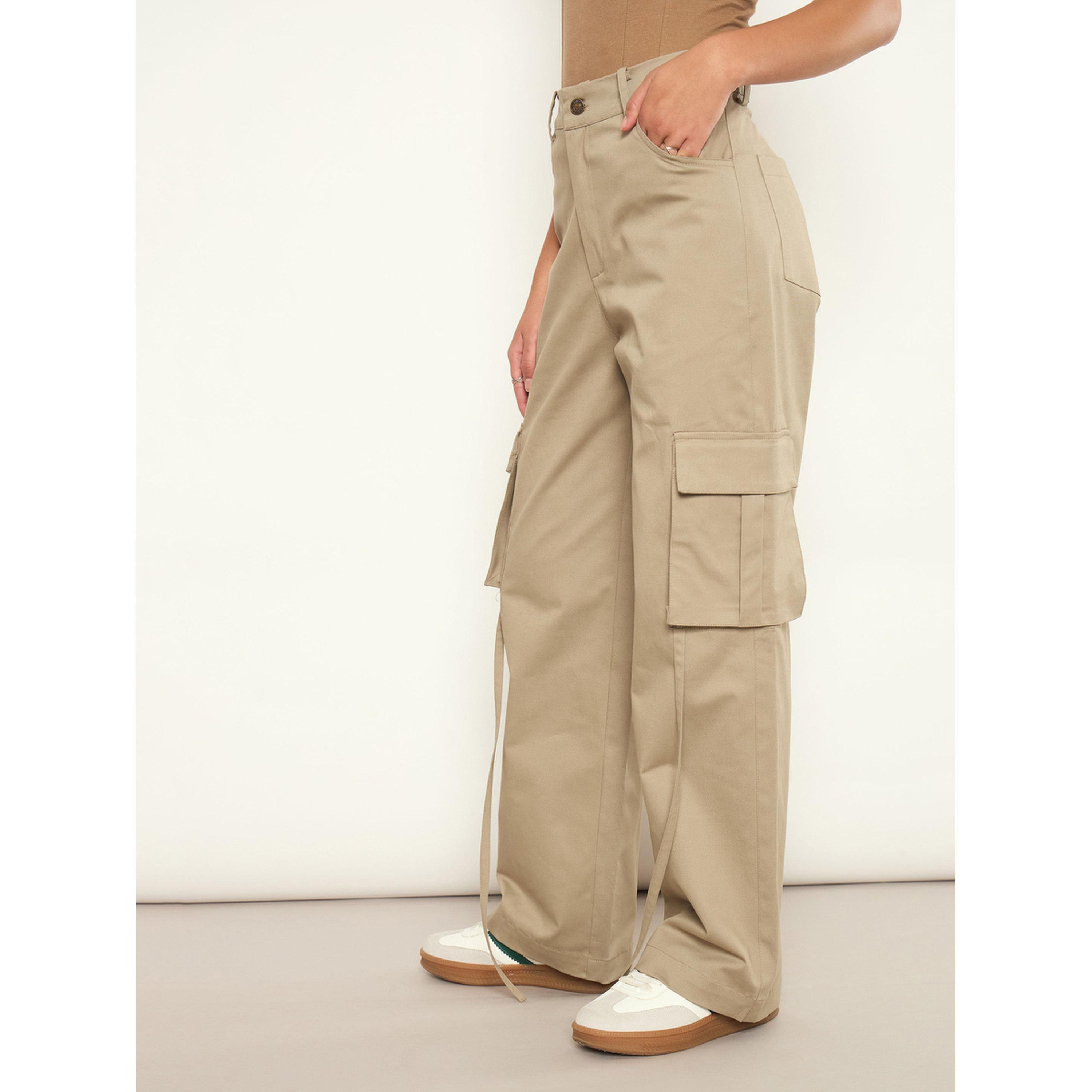 Sassafras X Styli Beige Pocket Detail Wide Leg Cargo Pants-women-clothing-trousers-image-3