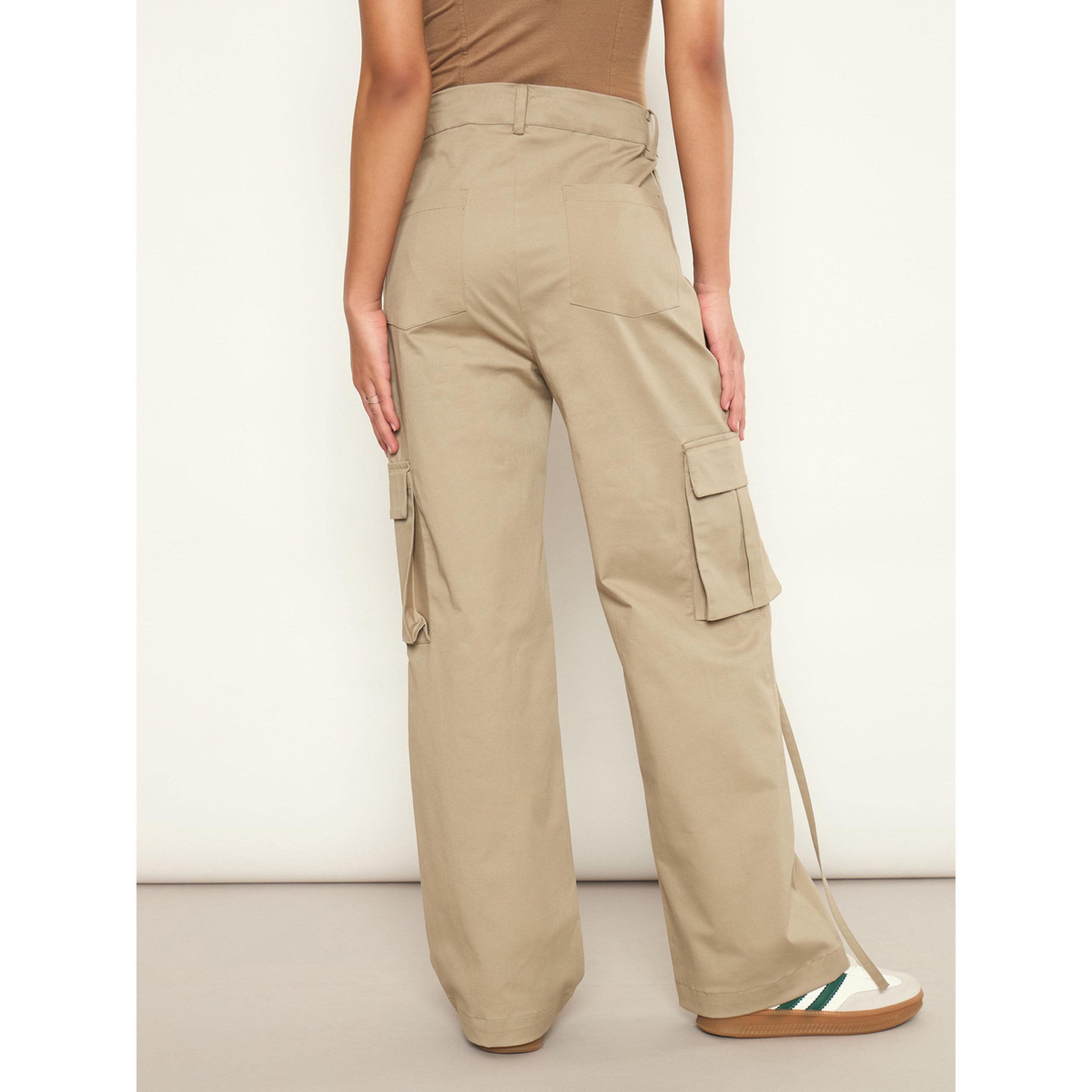Sassafras X Styli Beige Pocket Detail Wide Leg Cargo Pants-women-clothing-trousers-image-5