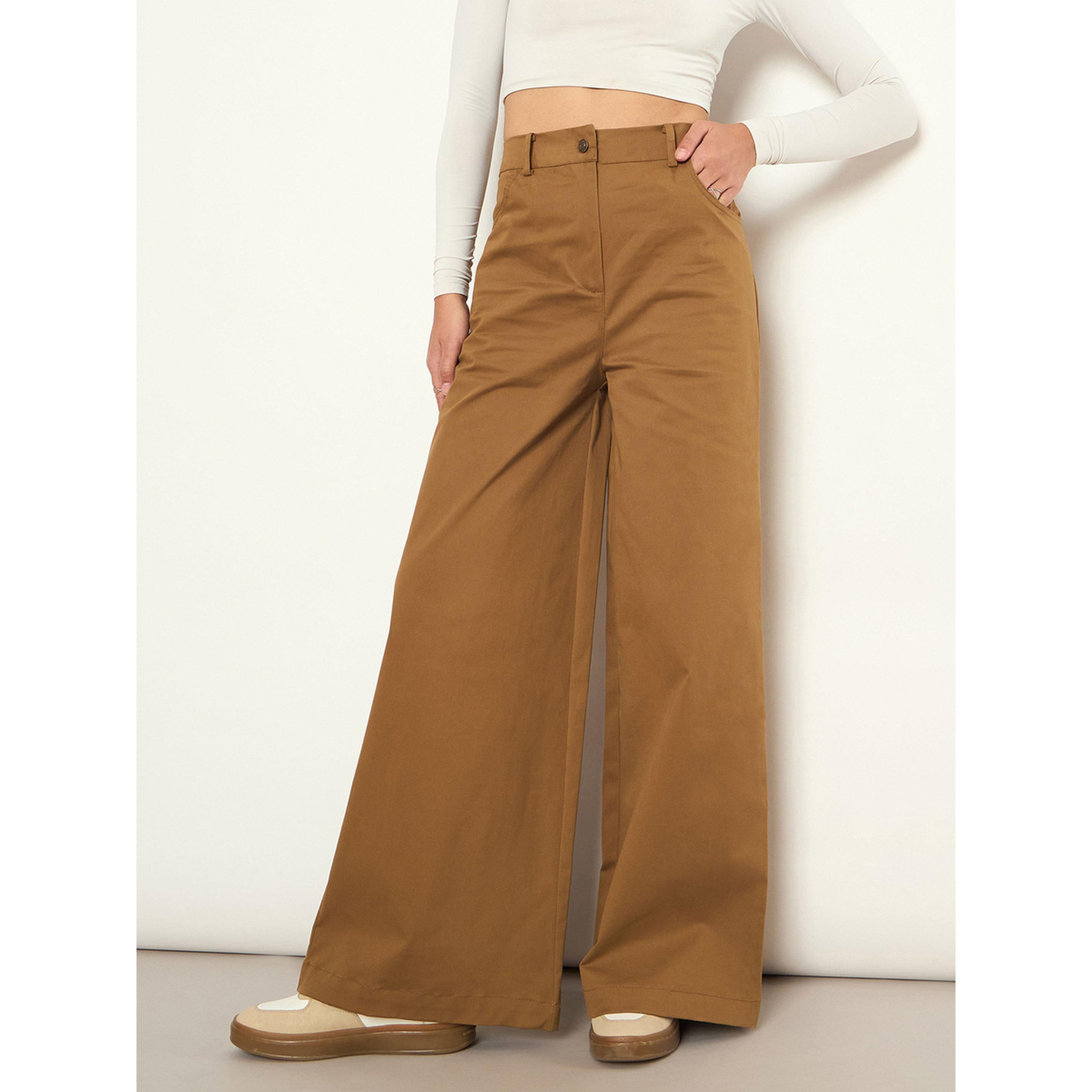 Sassafras X Styli Brown Twill Wide Leg Cotton Pants-women-clothing-trousers-image-1