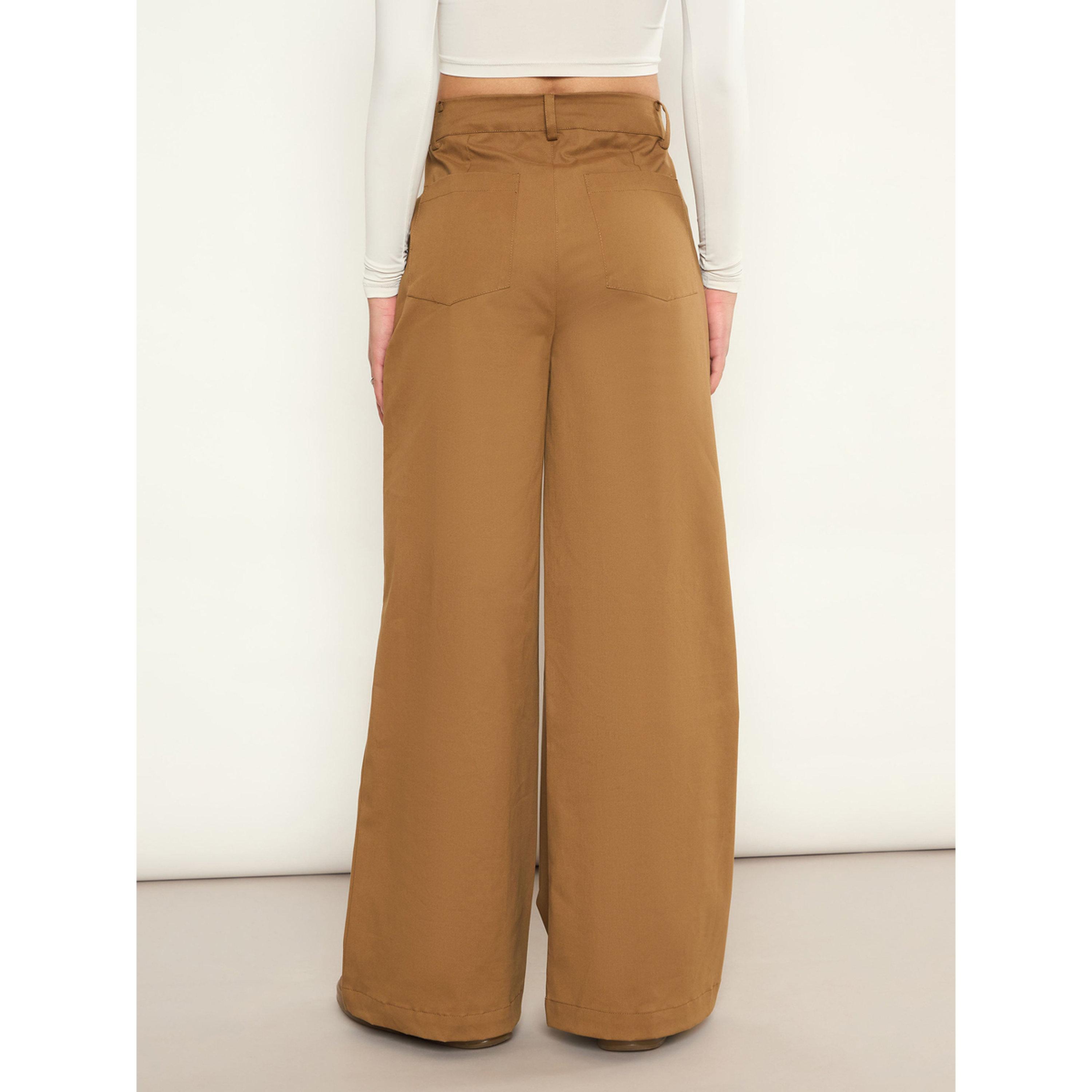 Sassafras X Styli Brown Twill Wide Leg Cotton Pants-women-clothing-trousers-image-5