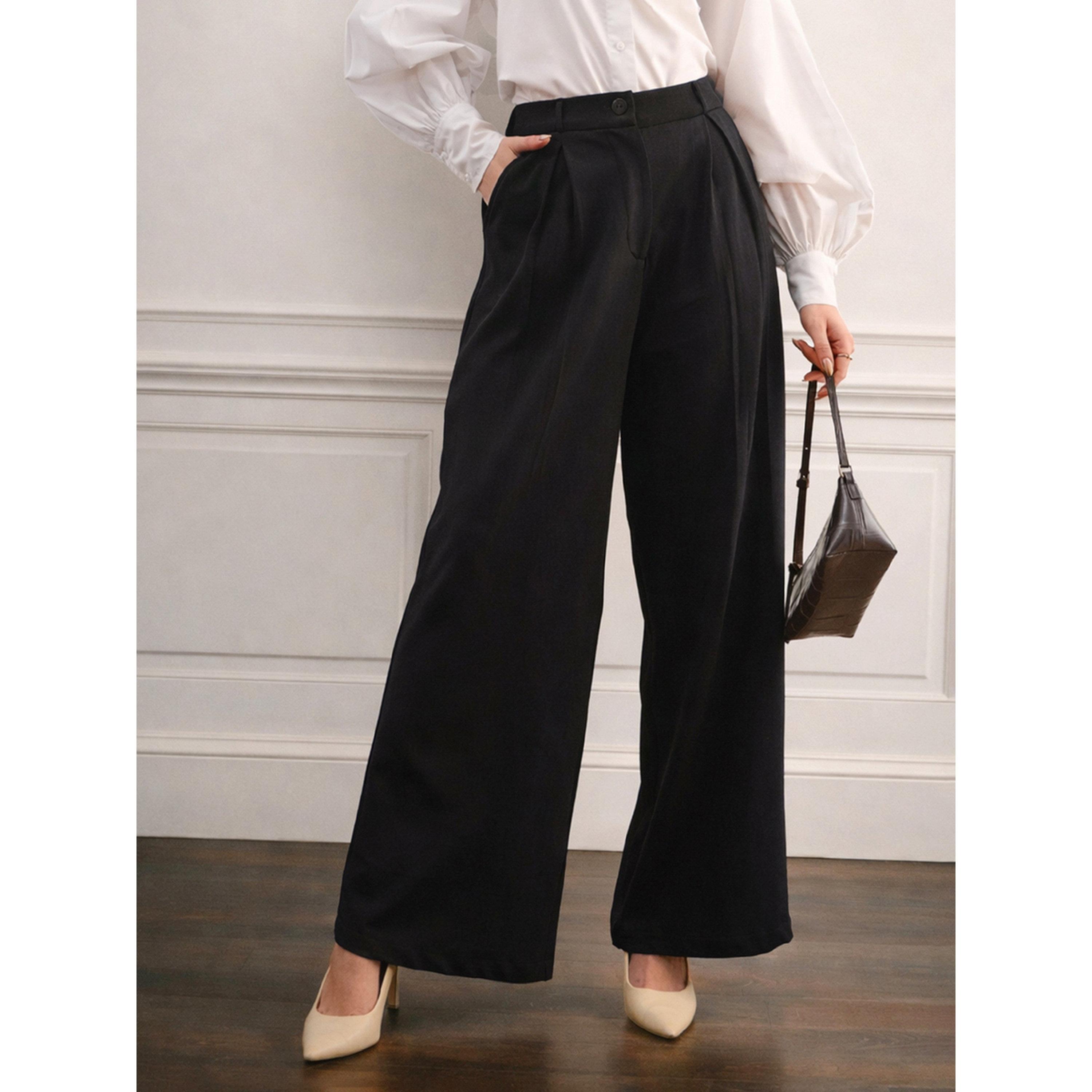 SASSAFRAS worklyf Black Wide-Leg Pleated Trousers-women-clothing-joggers-image-1