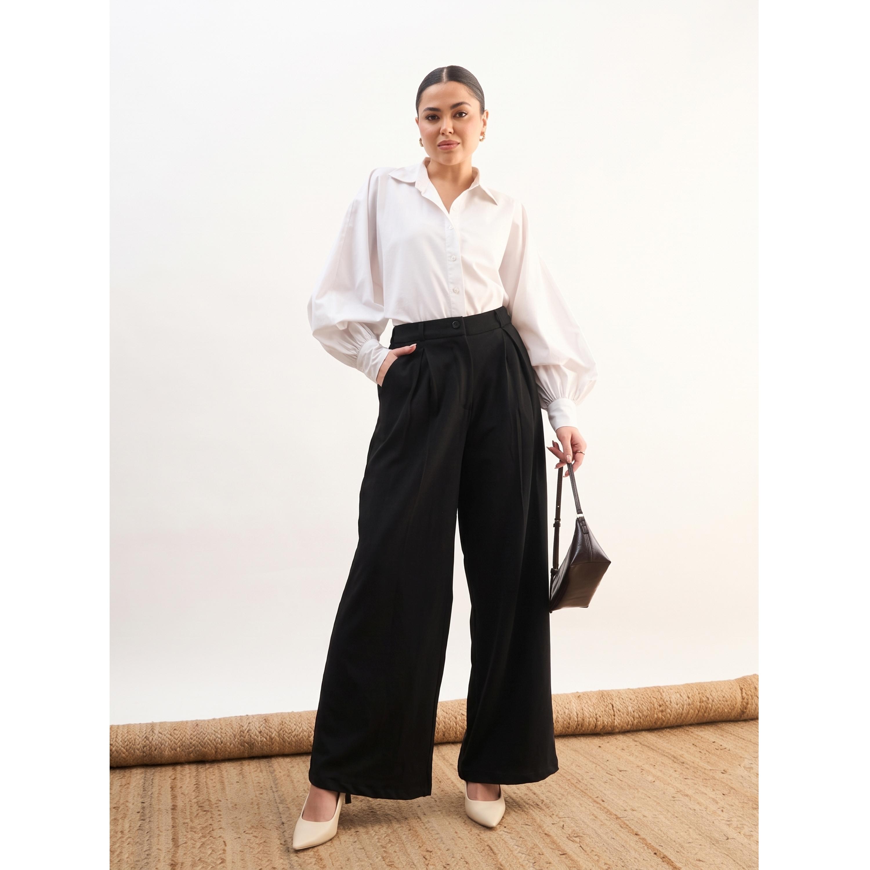 SASSAFRAS worklyf Black Wide-Leg Pleated Trousers-women-clothing-joggers-image-2