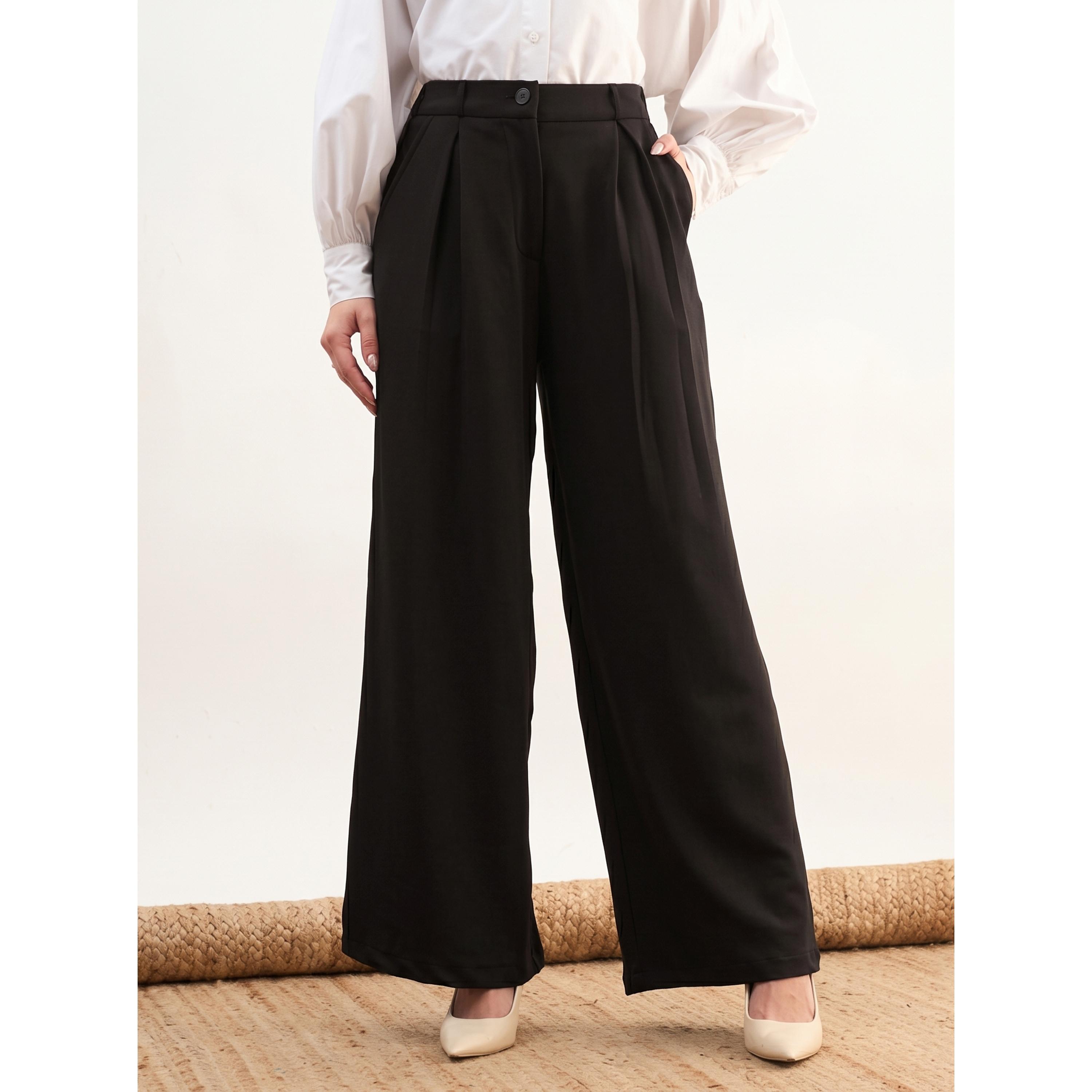 SASSAFRAS worklyf Black Wide-Leg Pleated Trousers-women-clothing-joggers-image-6