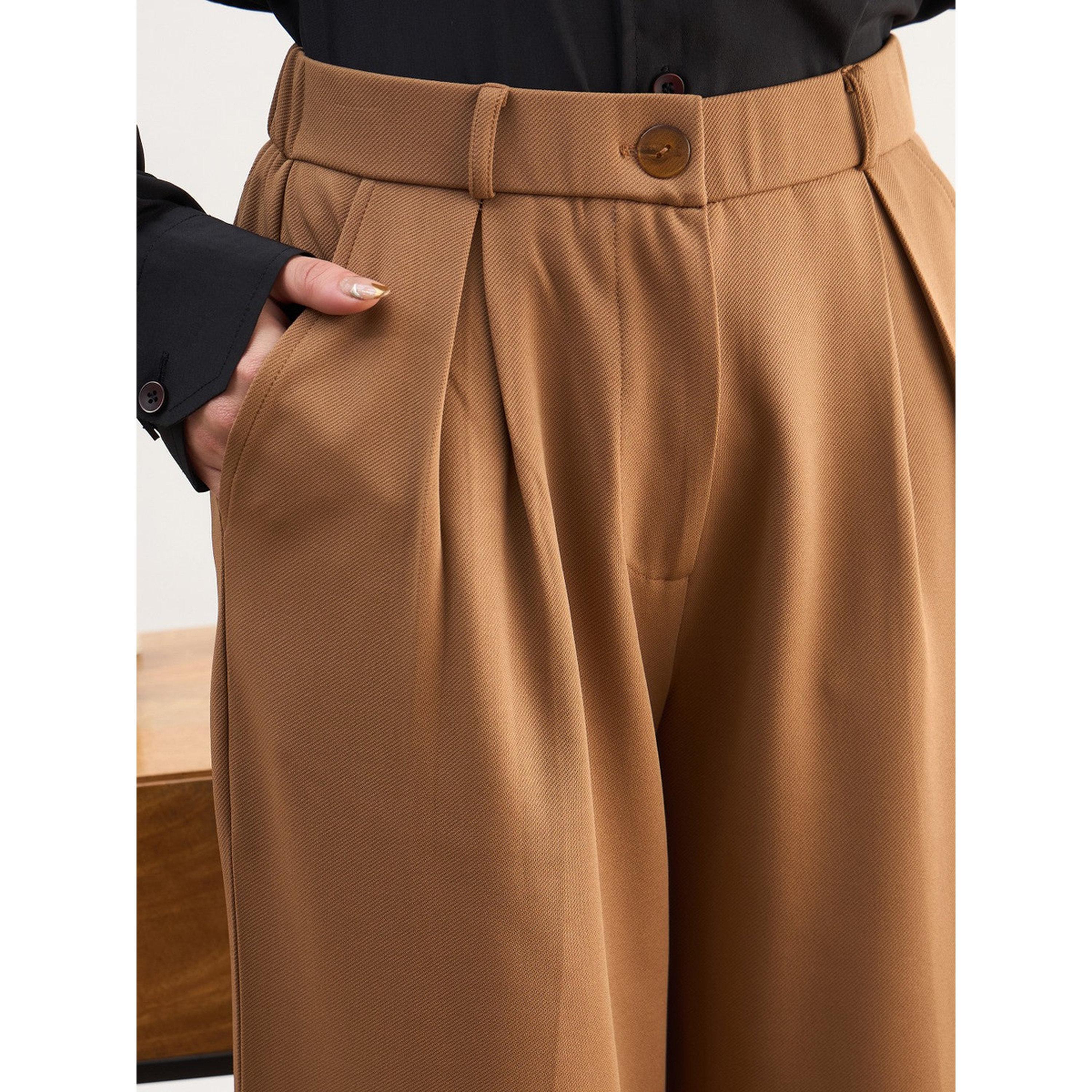 SASSAFRAS worklyf Tan High-Waist Pleated Wide-Leg Trousers-women-clothing-joggers-image-4