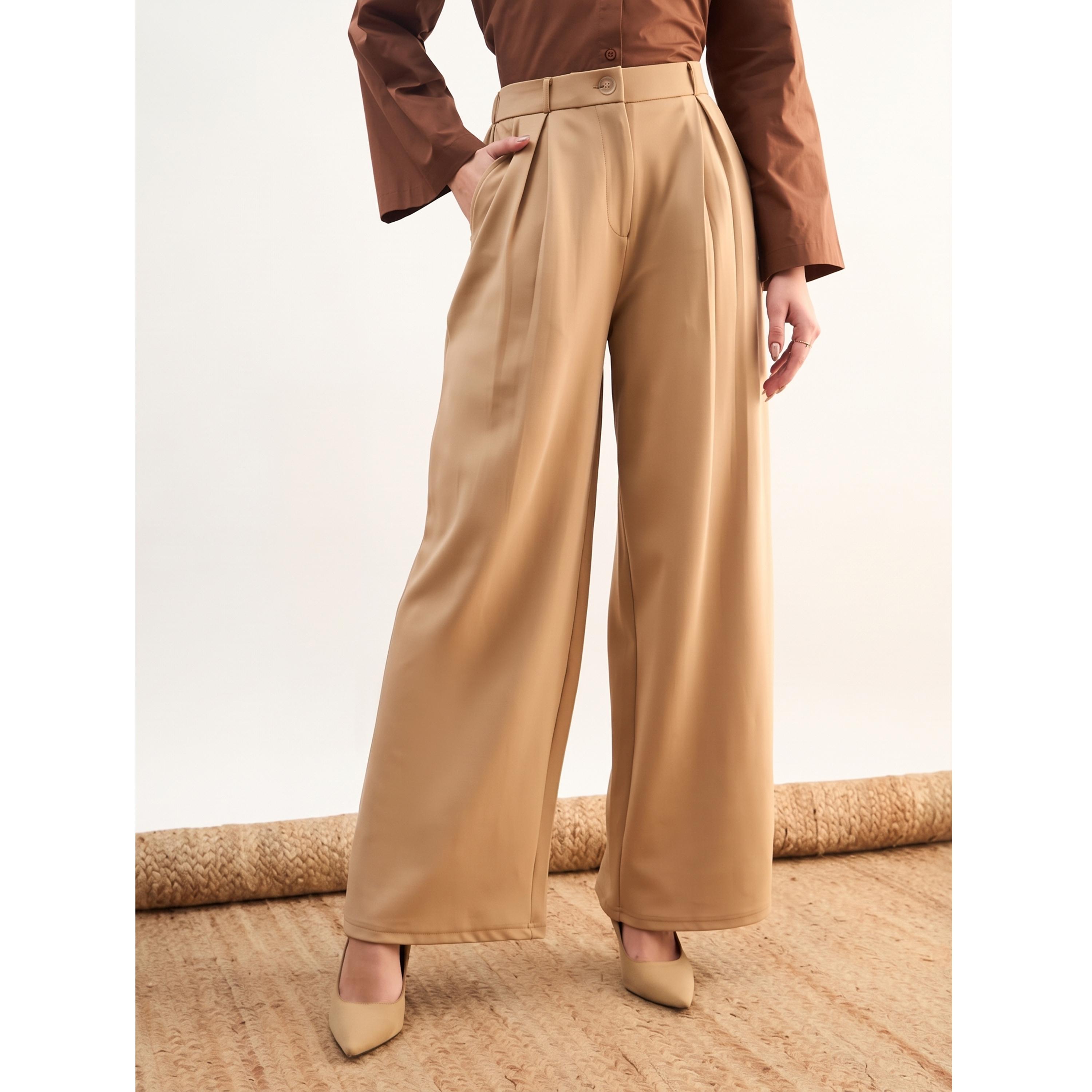 ساسافراس - بنطال وورك ليف واسع الساقين بكسرات بيج-women-clothing-joggers-image-1