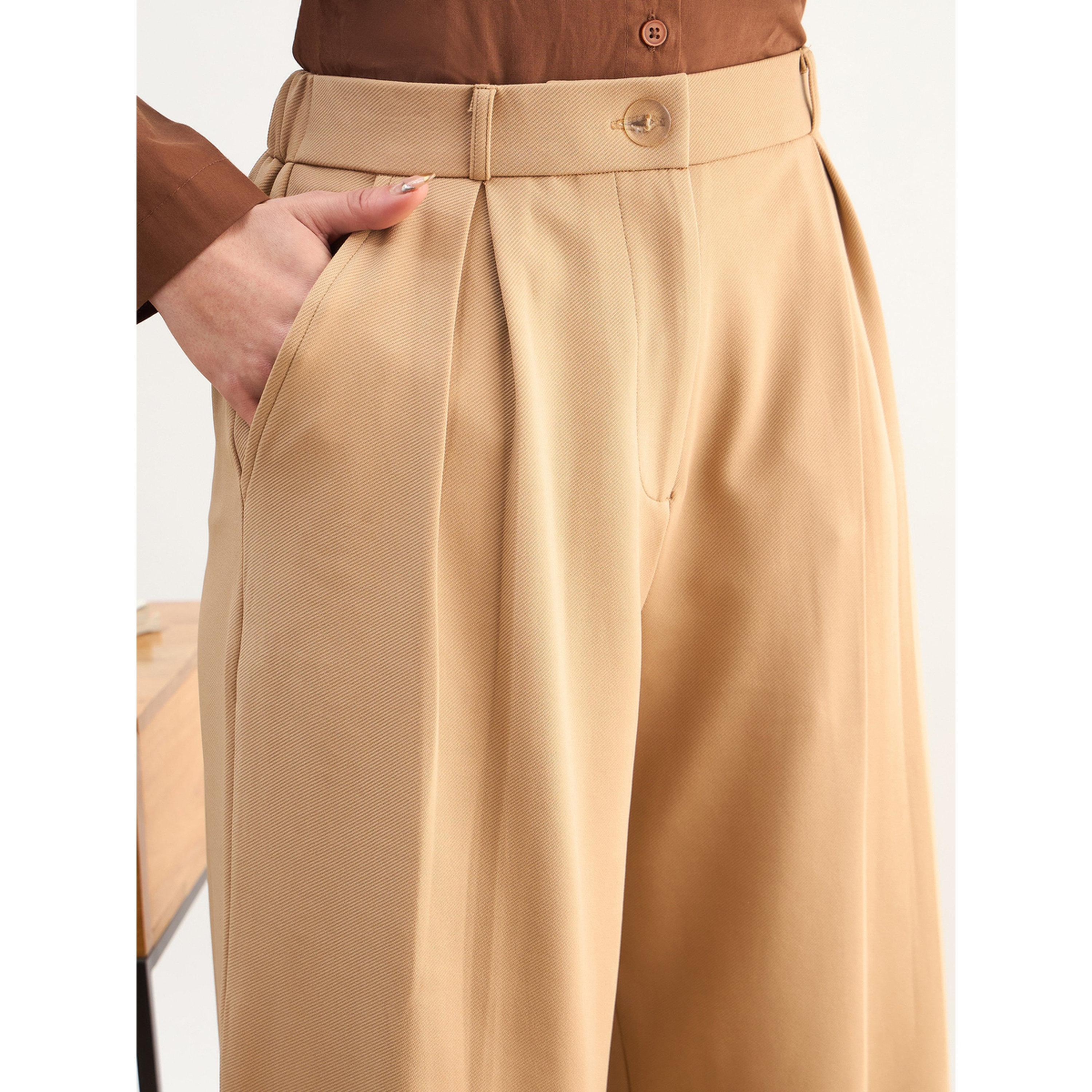 ساسافراس - بنطال وورك ليف واسع الساقين بكسرات بيج-women-clothing-joggers-image-4