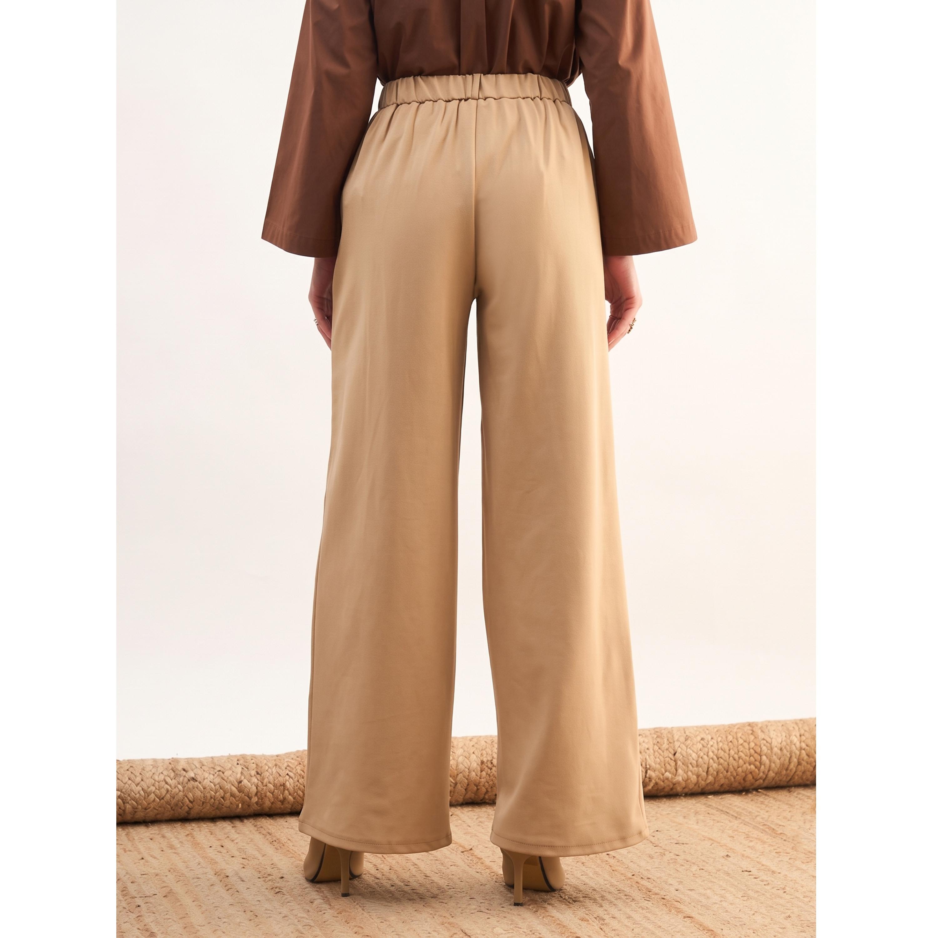 ساسافراس - بنطال وورك ليف واسع الساقين بكسرات بيج-women-clothing-joggers-image-5