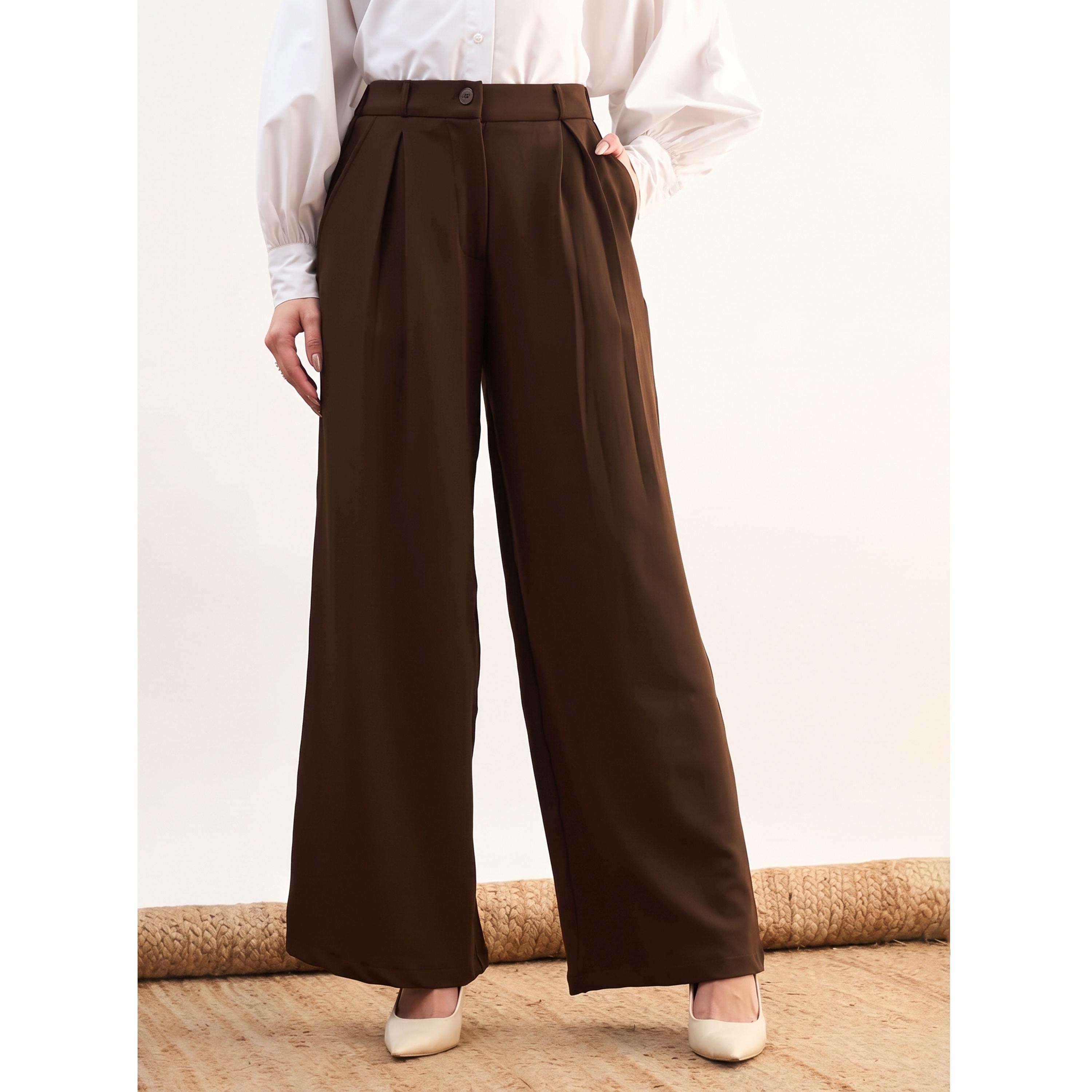 ساسافراس - بنطال وورك ليف واسع الساقين بني اللون-women-clothing-joggers-image-1