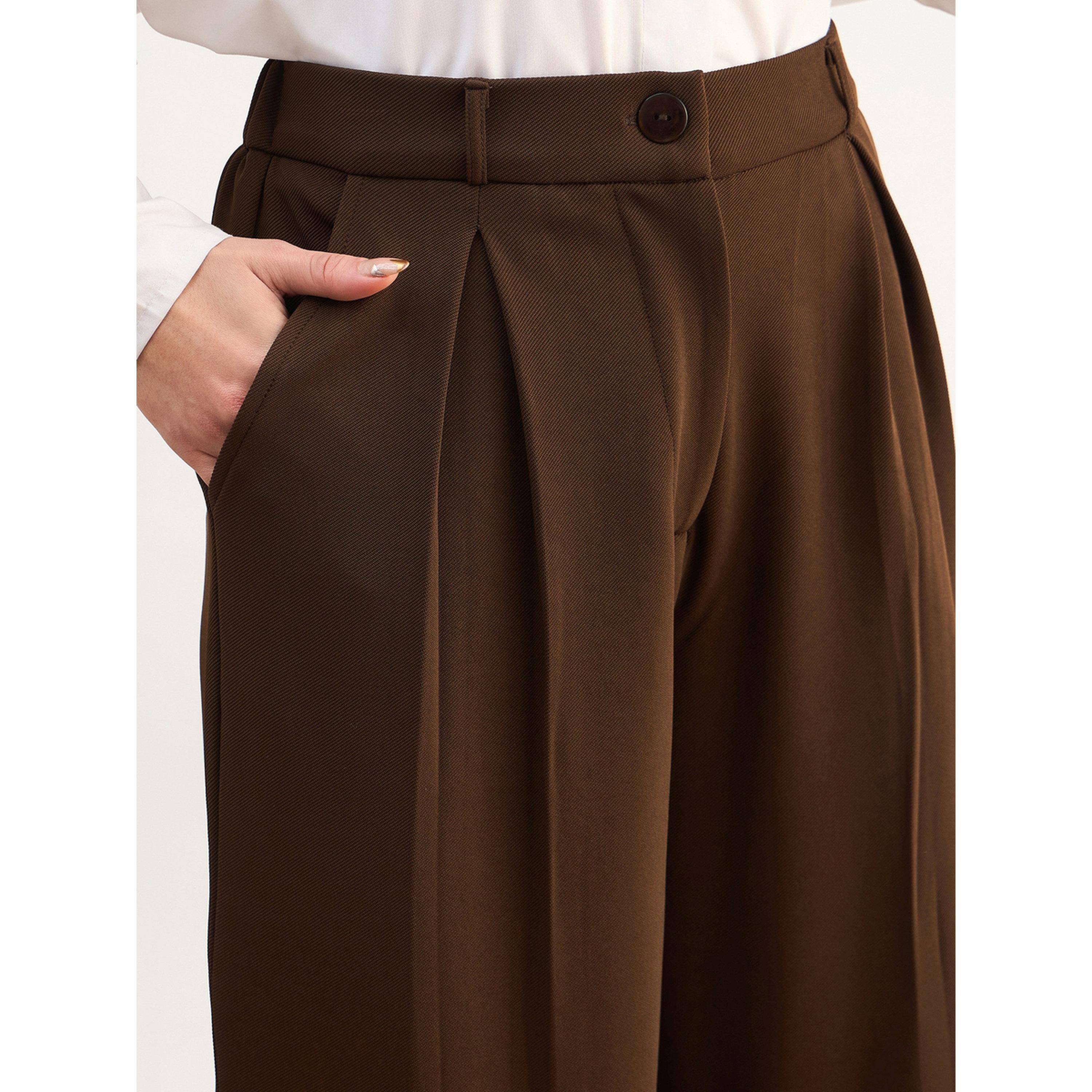 ساسافراس - بنطال وورك ليف واسع الساقين بني اللون-women-clothing-joggers-image-4