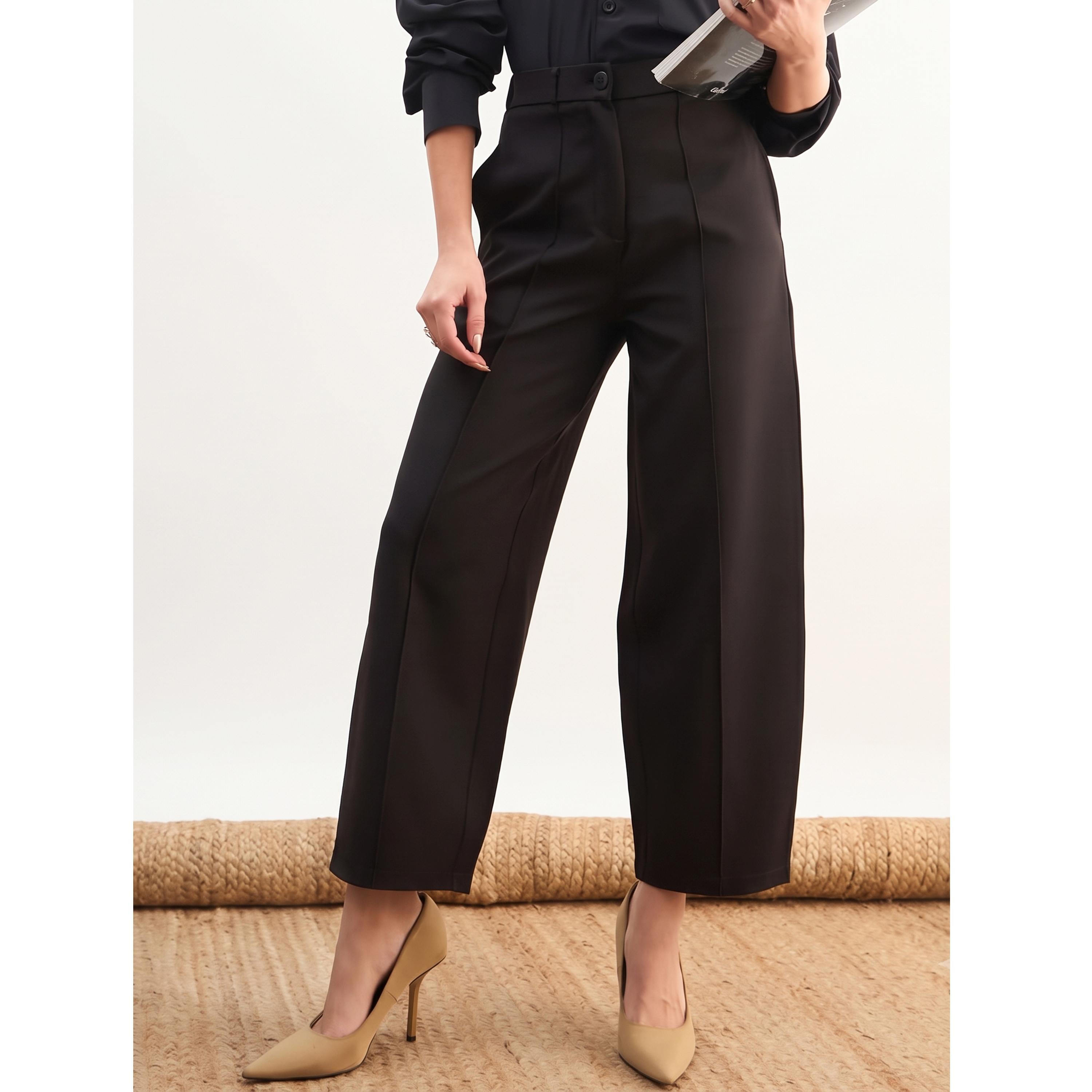 SASSAFRAS worklyf Black Wide-Leg Trousers with Darts-women-clothing-joggers-image-1
