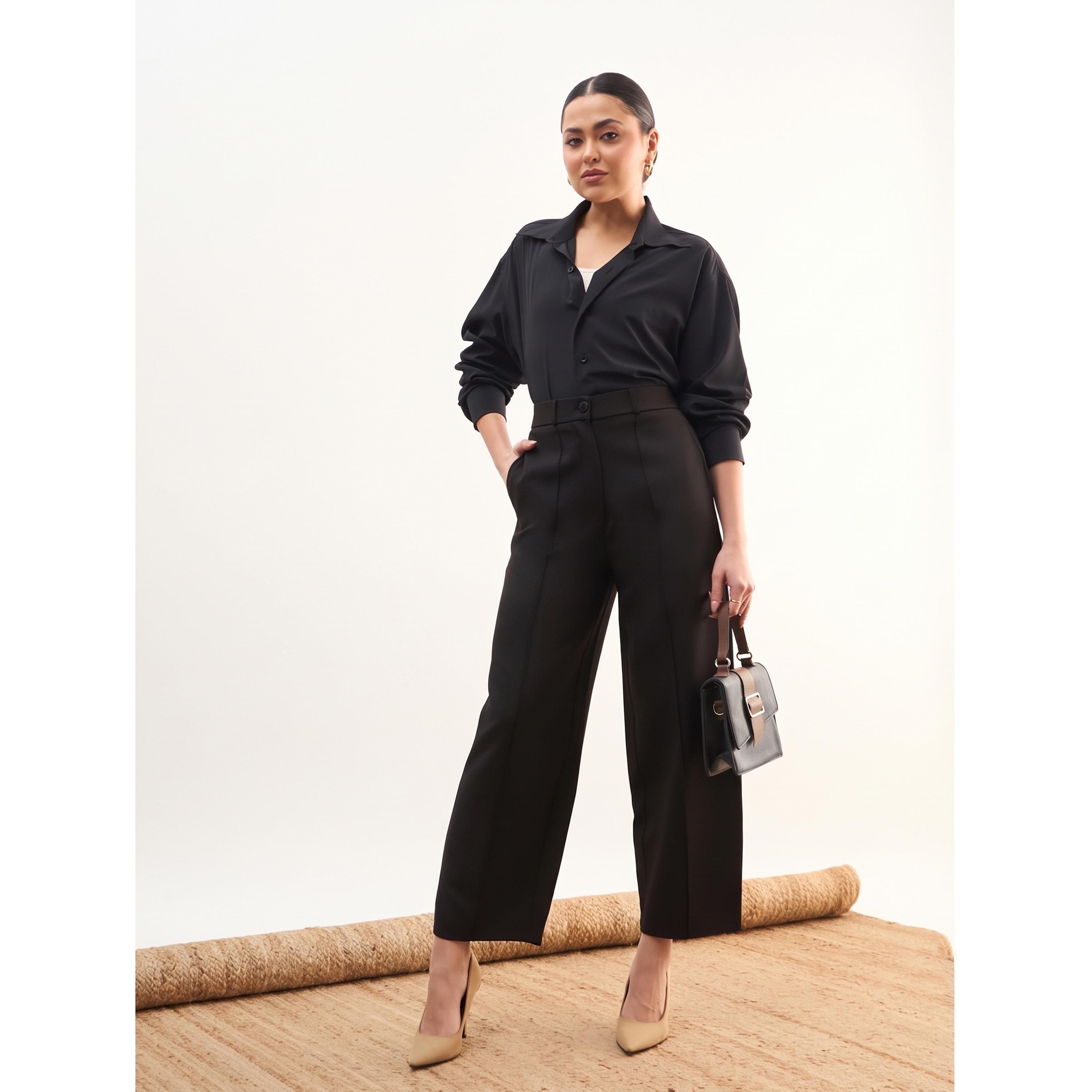 SASSAFRAS worklyf Black Wide-Leg Trousers with Darts-women-clothing-joggers-image-2